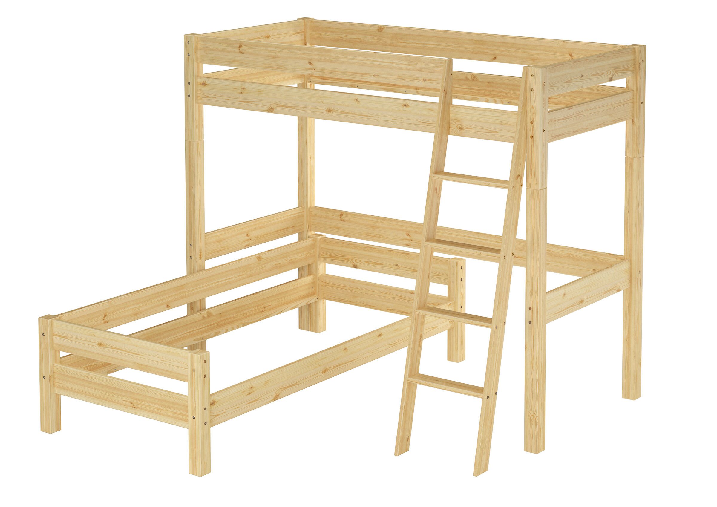 holzbettrahmen, Etagenbett, Holz, Leiter, Doppelstockbett, Hochbett Einzelbett Kiefer natur ohne Zubehör