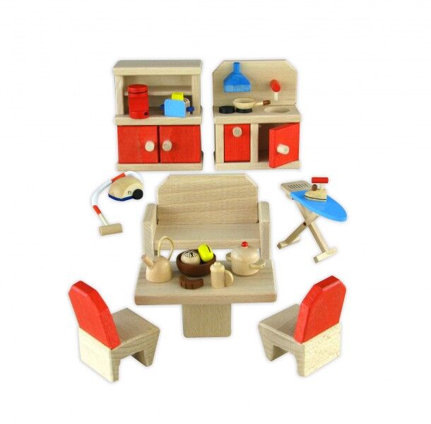 Holzspielzeug, Küche, Holzset, Miniaturküche, Barbecue-Set, Miniküche für Puppenhaus