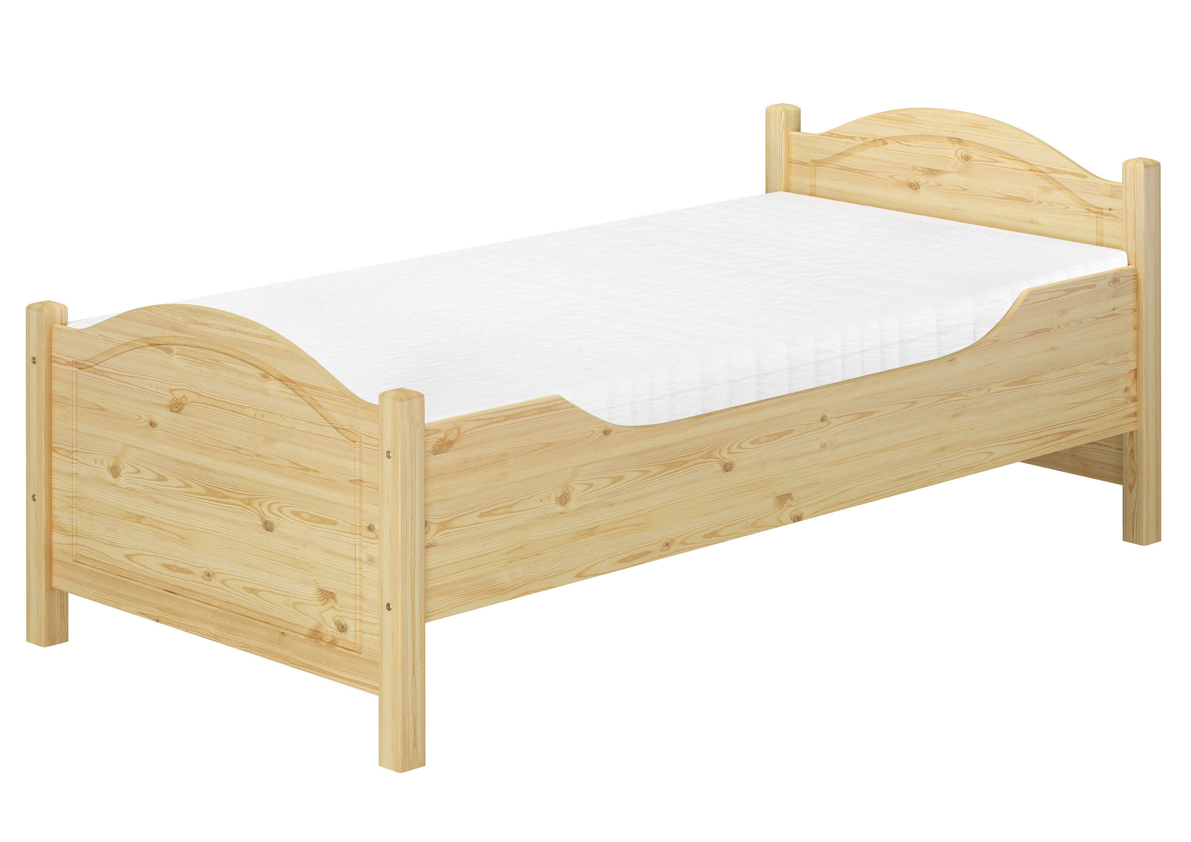 Holzbett, Bettgestell, Kiefer, Naturholz, Einzelbett, Stabiles Seniorenbett 100x200 mit Federholzrahmen und Matratze