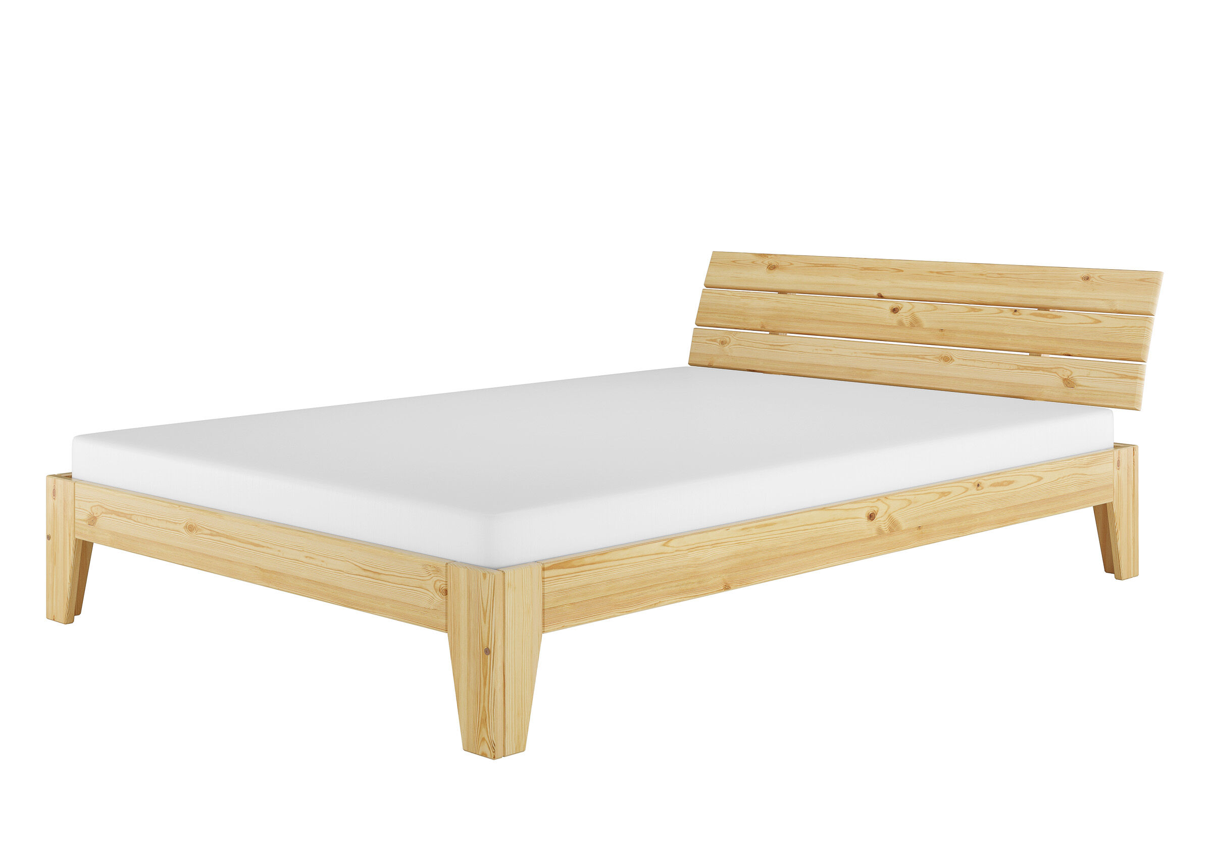Holzbettrahmen, Holzbetten, Holz, Bett, Matratze, Doppelbett Kiefer natur mit Matratze