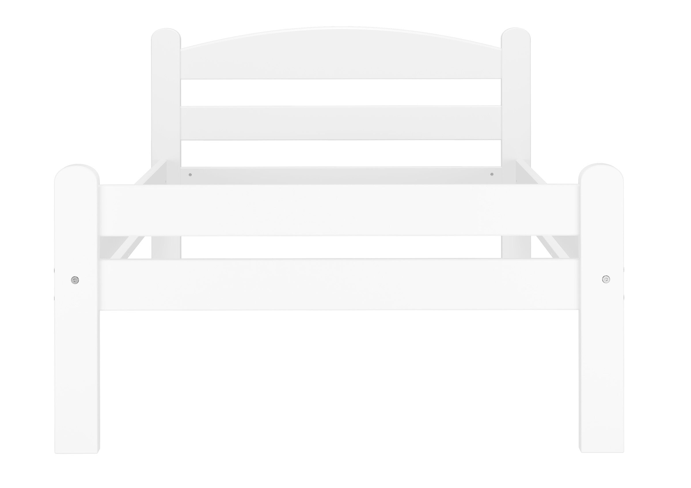 Holz Bett, Kinderbett, weiß, Holzdetails, Lattenrost, Stabiles Bettrahmen 90x200 weiß