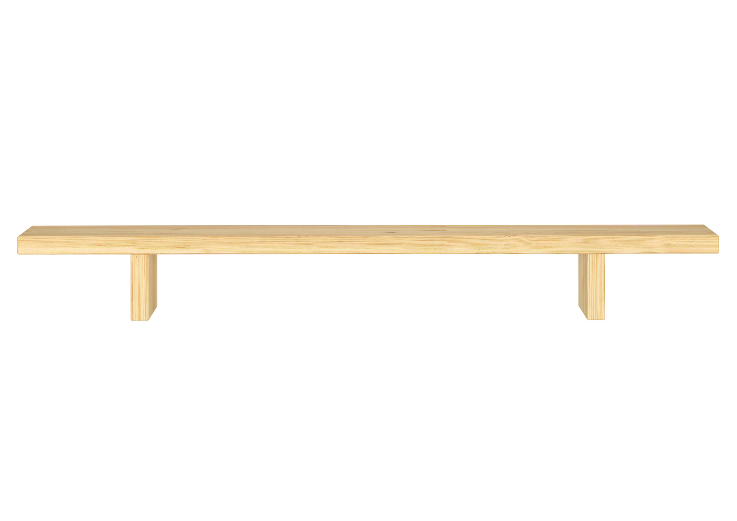 Holzbrettertisch, Bohlenplatte, Lange Bank, Naturholz, Beine aus Holz, Kiefernholzerhöhung 100x20