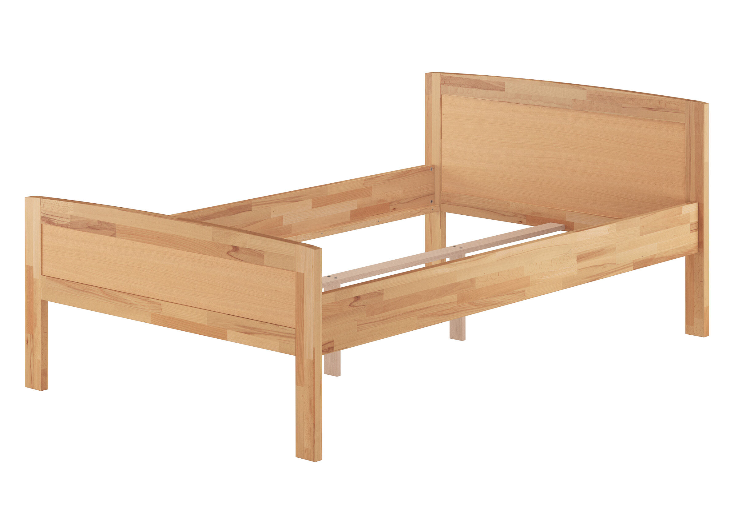 Holzbett, Kiefernholz, Einzelbett, Kopfteil, Fußteil, Bettgestell mit Mittelleiste Buche massiv