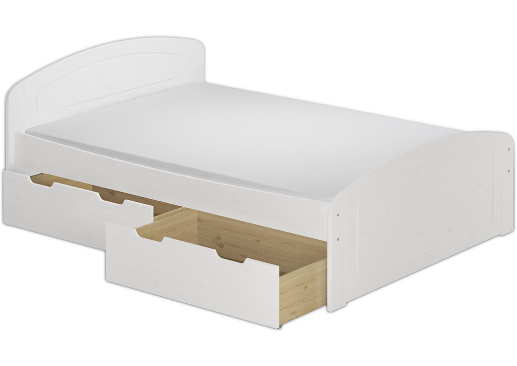 Gästebett Kiefer weiß Doppelbett 160x200 3 Bettkasten Rollrost Matratze Seniorenbett Zubehör wählbar V-60.50-16W
