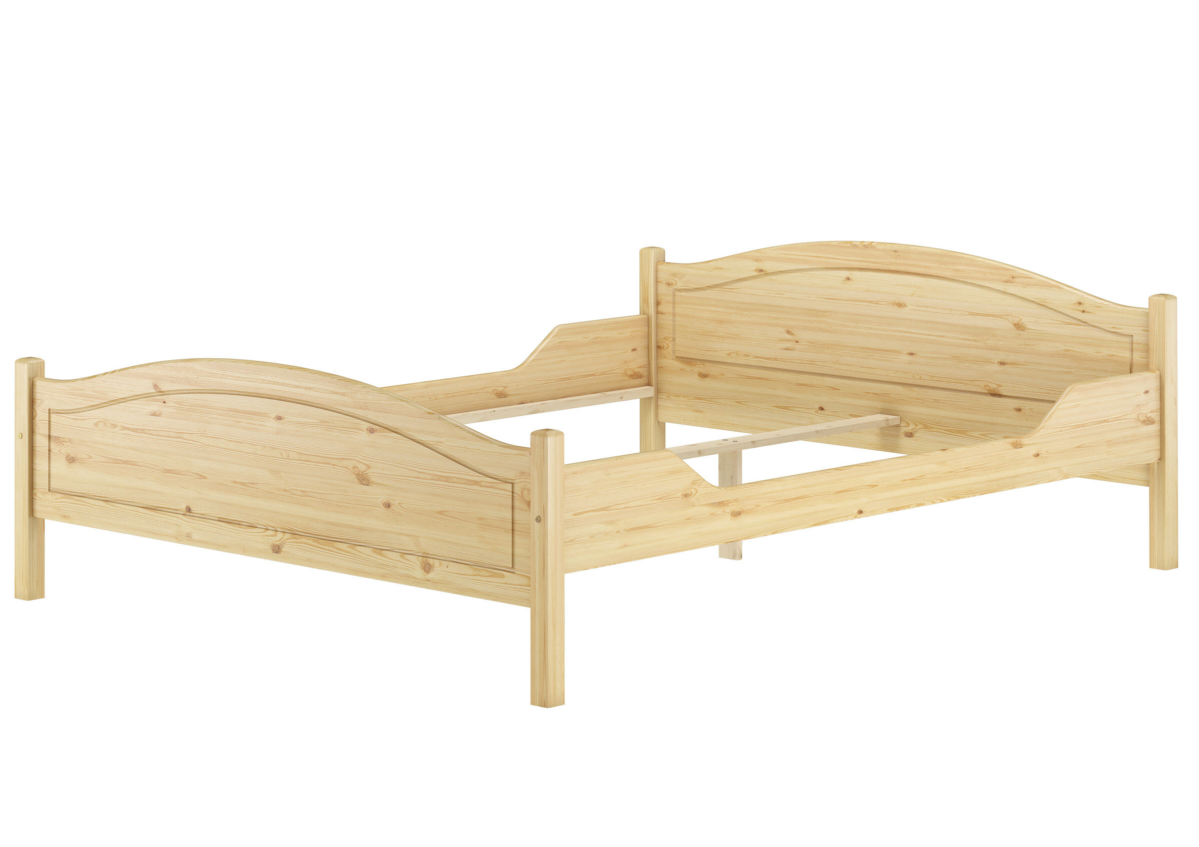 Holzbett, Bettgestell, Naturholz, Kopfteil, Fußteil, Bettrahmen Kiefer massiv mit Mittelleiste