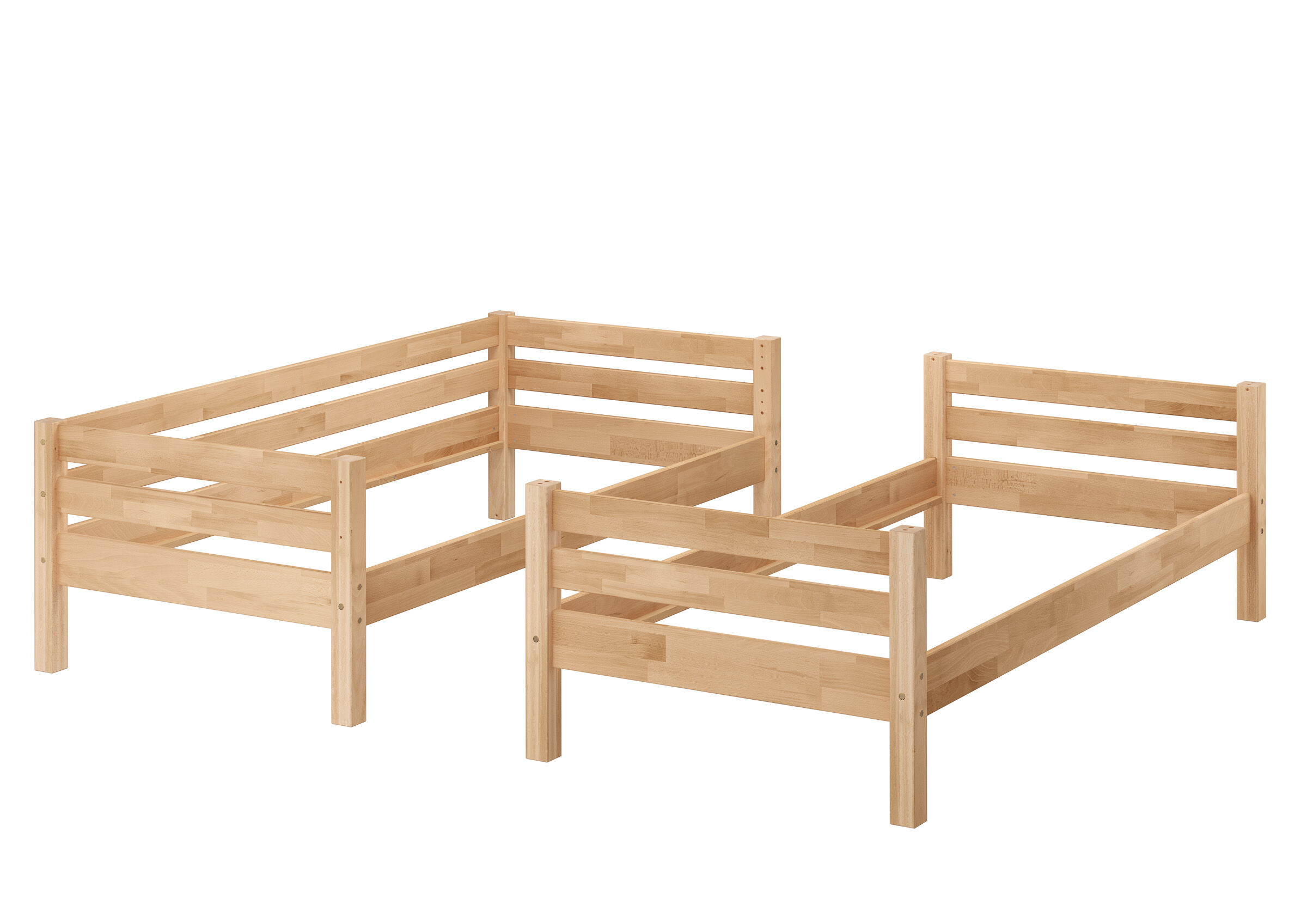 Holz Bett, Kinderbett, Holzrahmen, Lattenrost?, Holzlatten, Teilbares Etagenbett 90x200 Buche Echtholz
