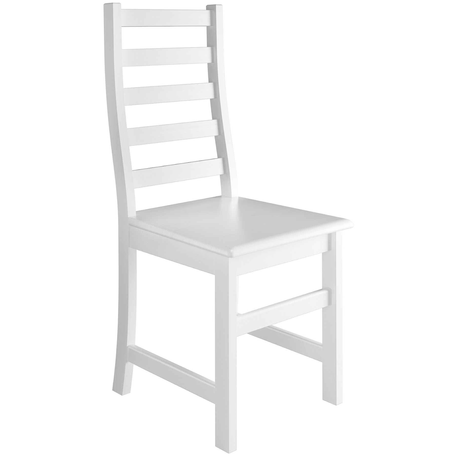 stuhl, holzstuhl, weiß, hohe rückenlehne, slat-back chair, Stabiler Holzstuhl aus massiver Kiefer, Modell 21, waschweiß lackiert, modernes Design - elegant geschwungene Lehne mit Querstreben