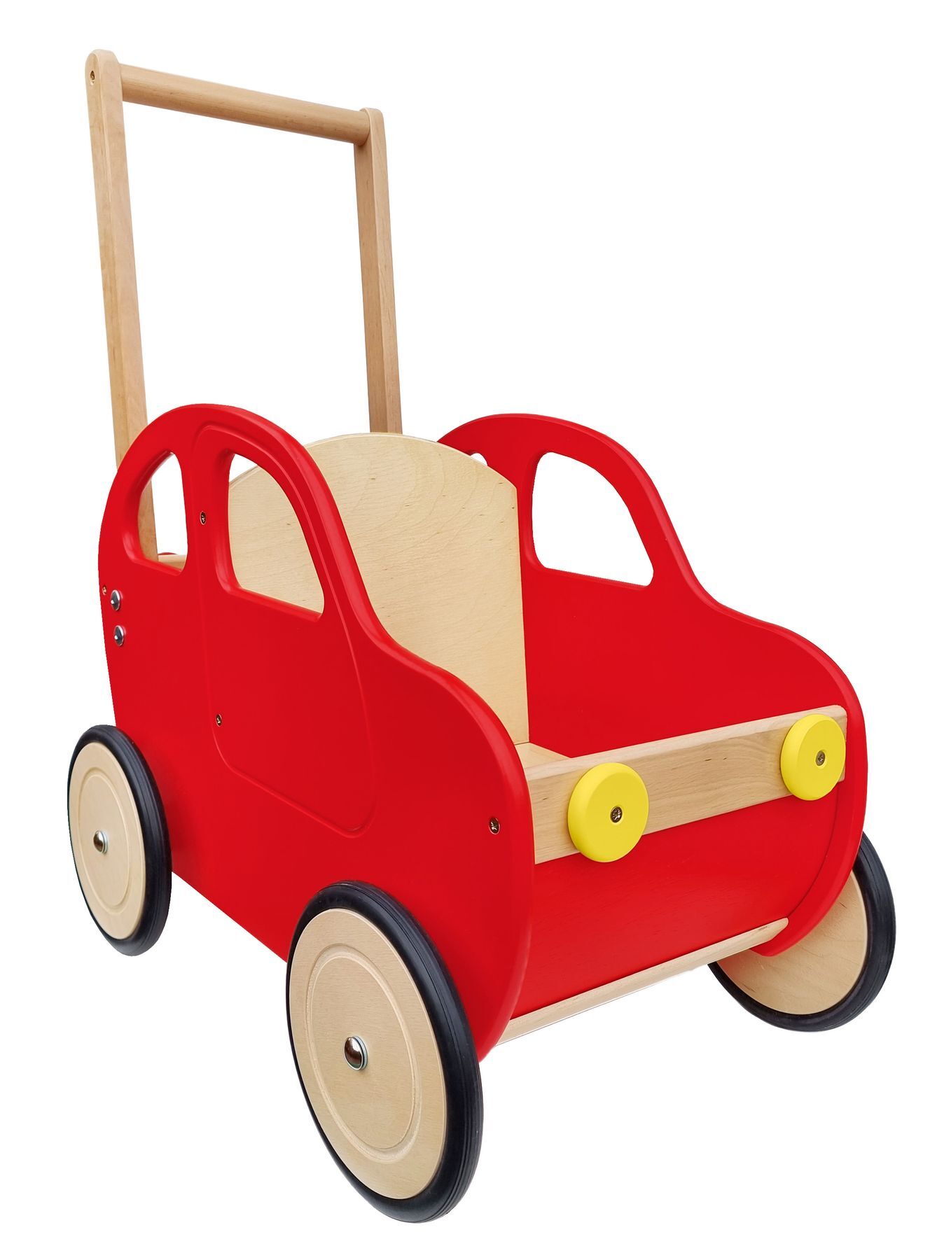 Holz-Spielzeug, Kinderwagen, Rot, Vier Räder, Bike-Wagon, rotes Schiebeauto als Puppenwagen
