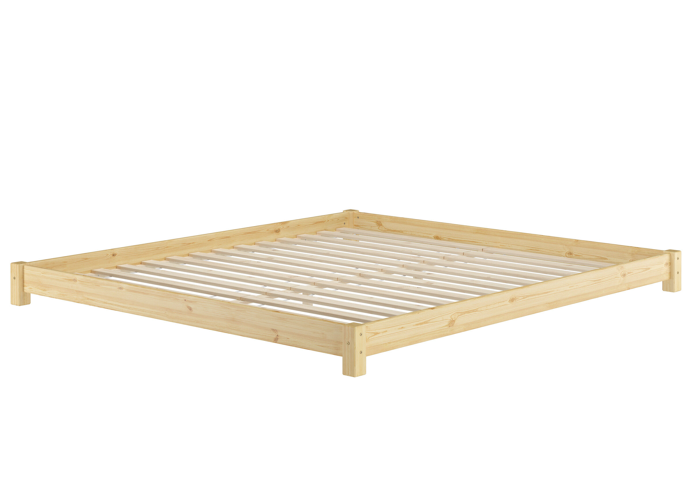Schlichtes Doppelbett 180x200 aus Kiefer mit Rollrost Robustes Massivholzbett 180x200 aus Kiefer mit Rollrost