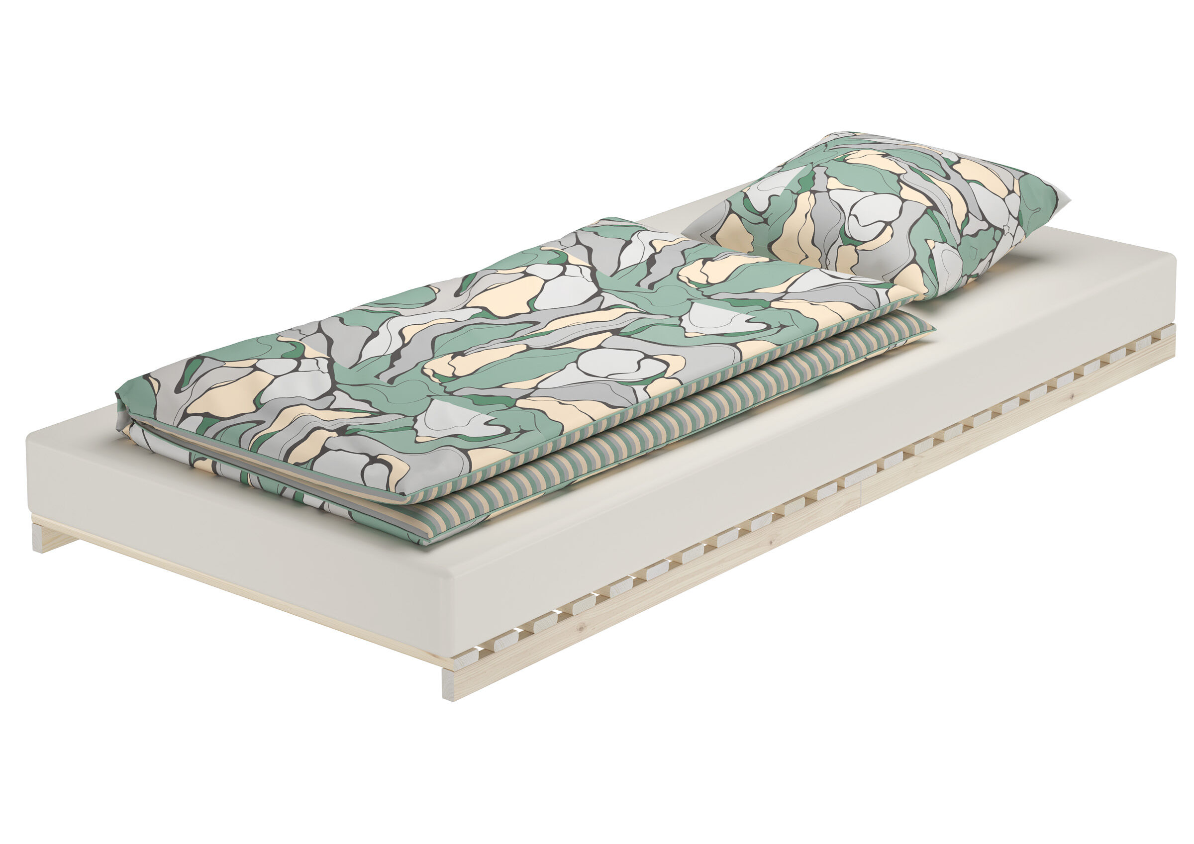 Extra niedriges Einzelbett und Lattenrost in einem Fichte/Tanne Moebel, Kissen, Dekoration für Zuhause, Matratze, 2 in 1 Lösung metallfreies Holzbett und Lattenrost