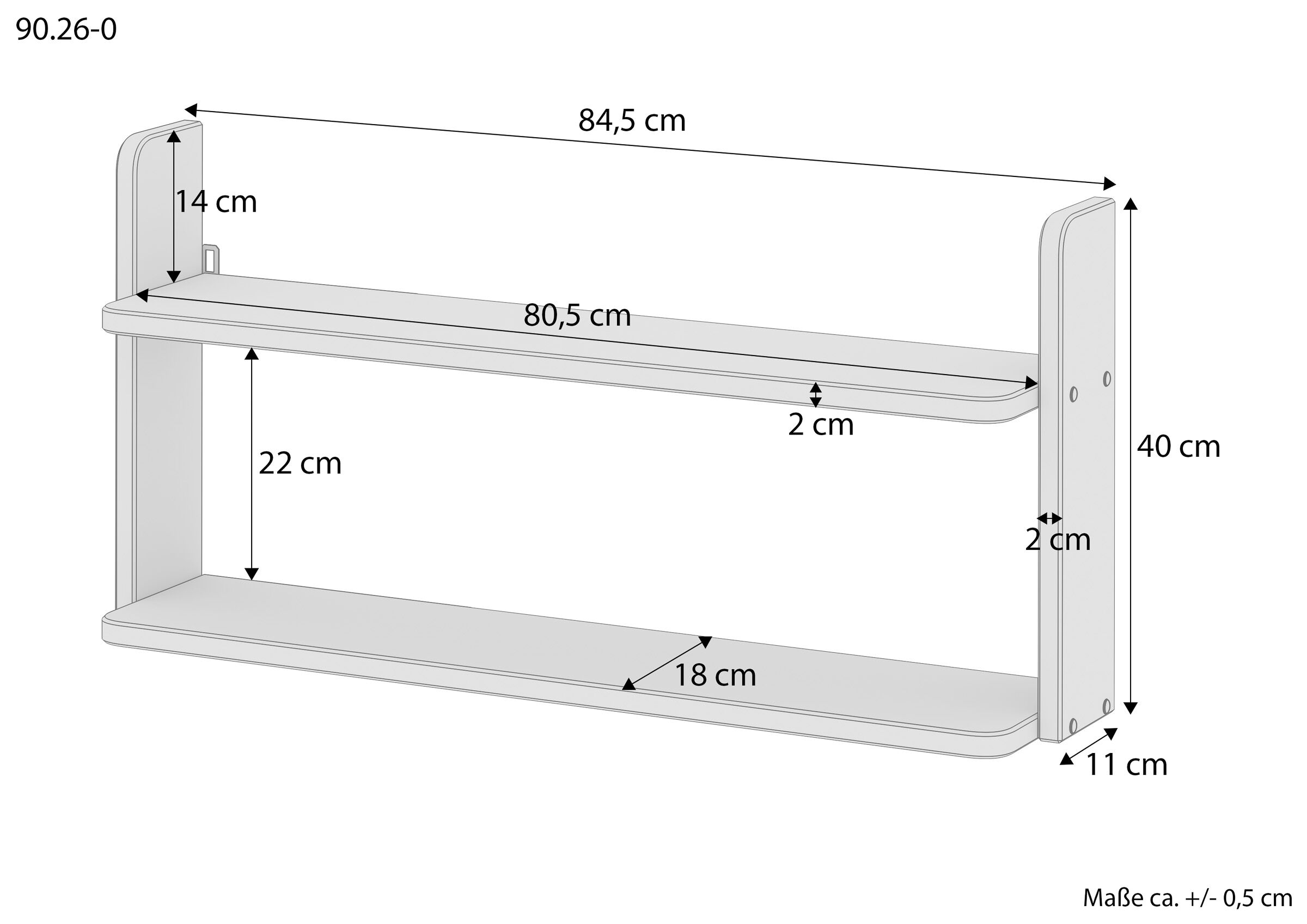 Wandhalterung, Wandregal, Laufschiene, Halterung, Holz/Metall, Maße des Wandregals