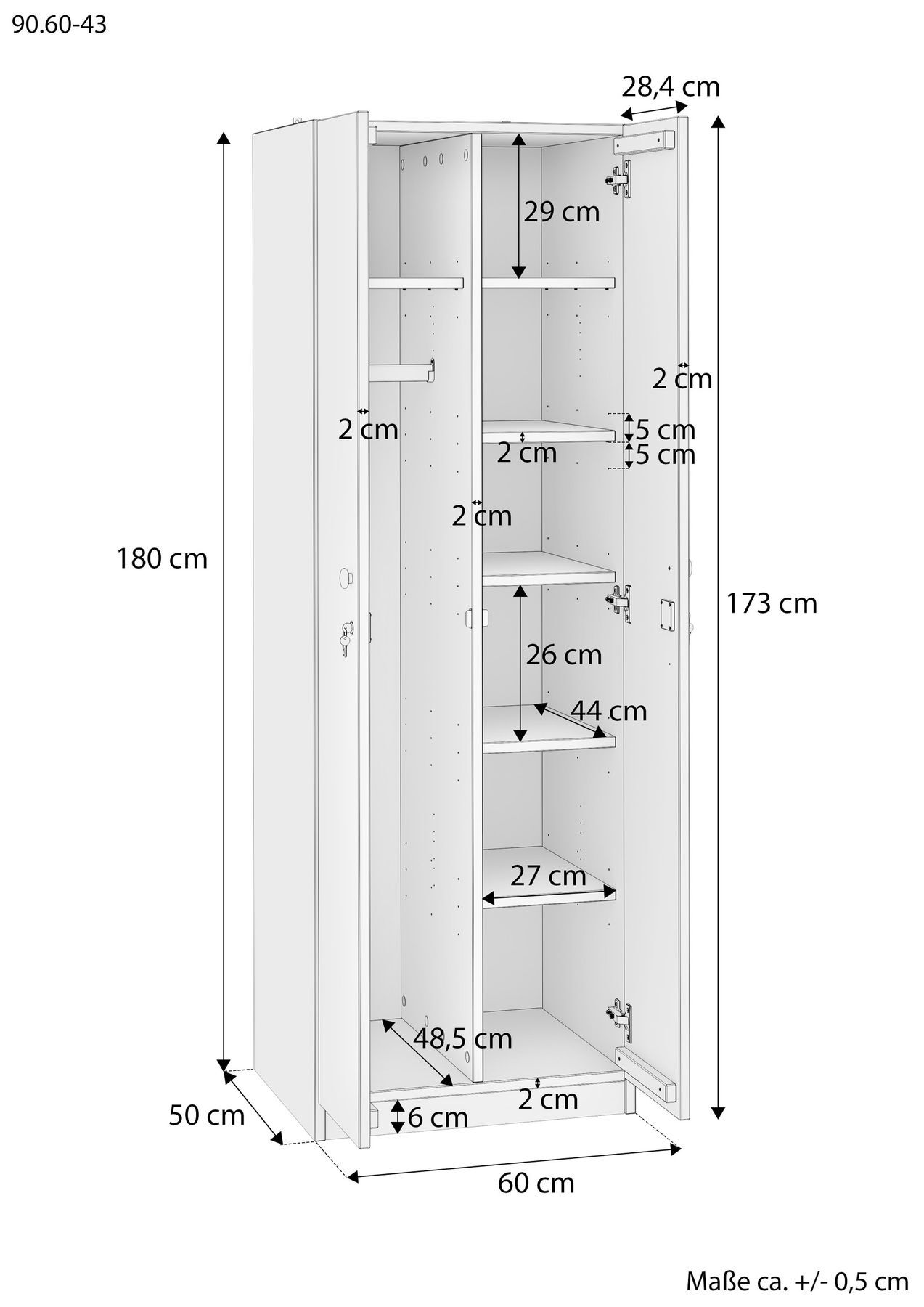 Hängeschrank, Kleiderschrank, Schrankmöbel, Innenaufbau, Maßeangaben, Maße Holzschrank Kiefer Massiv