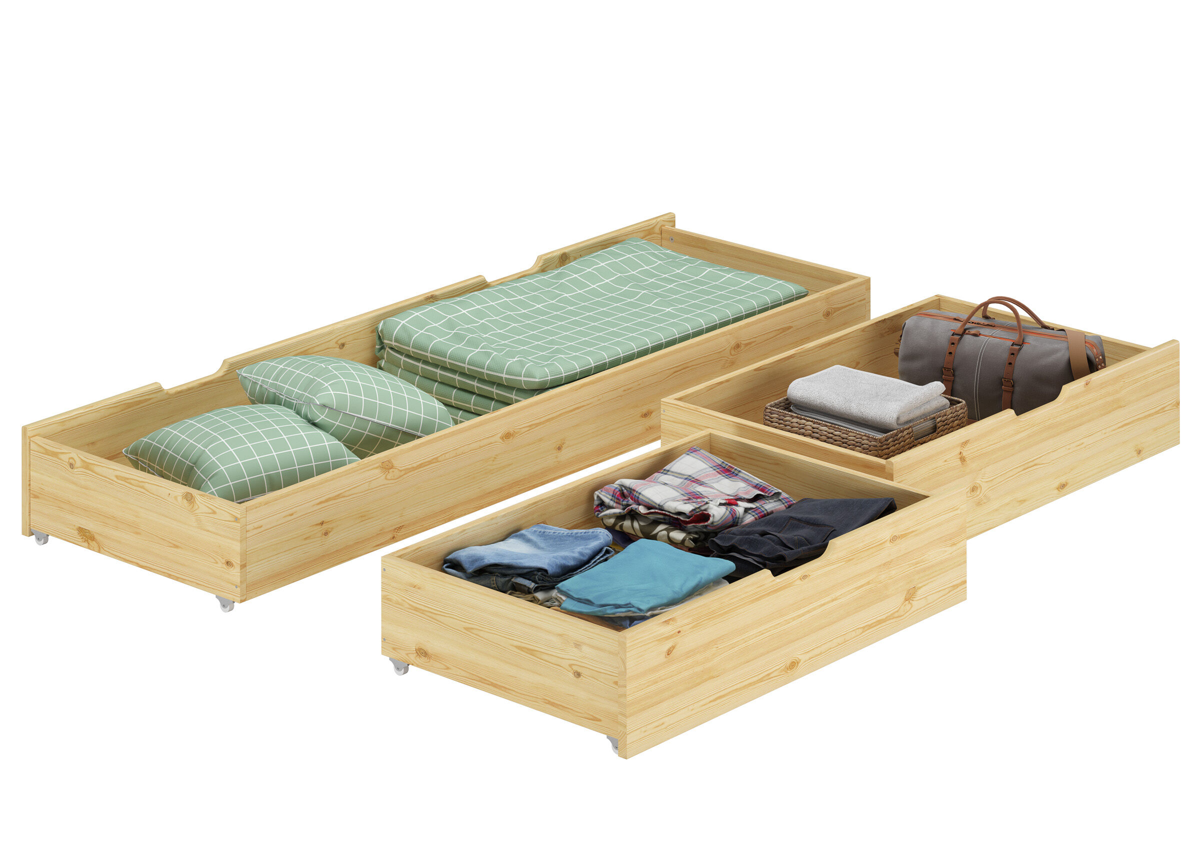 holzbetten, tagesbett, würfellager, boxspring-ähnlich, aufbewahrung, 3-Teile Bettschublade