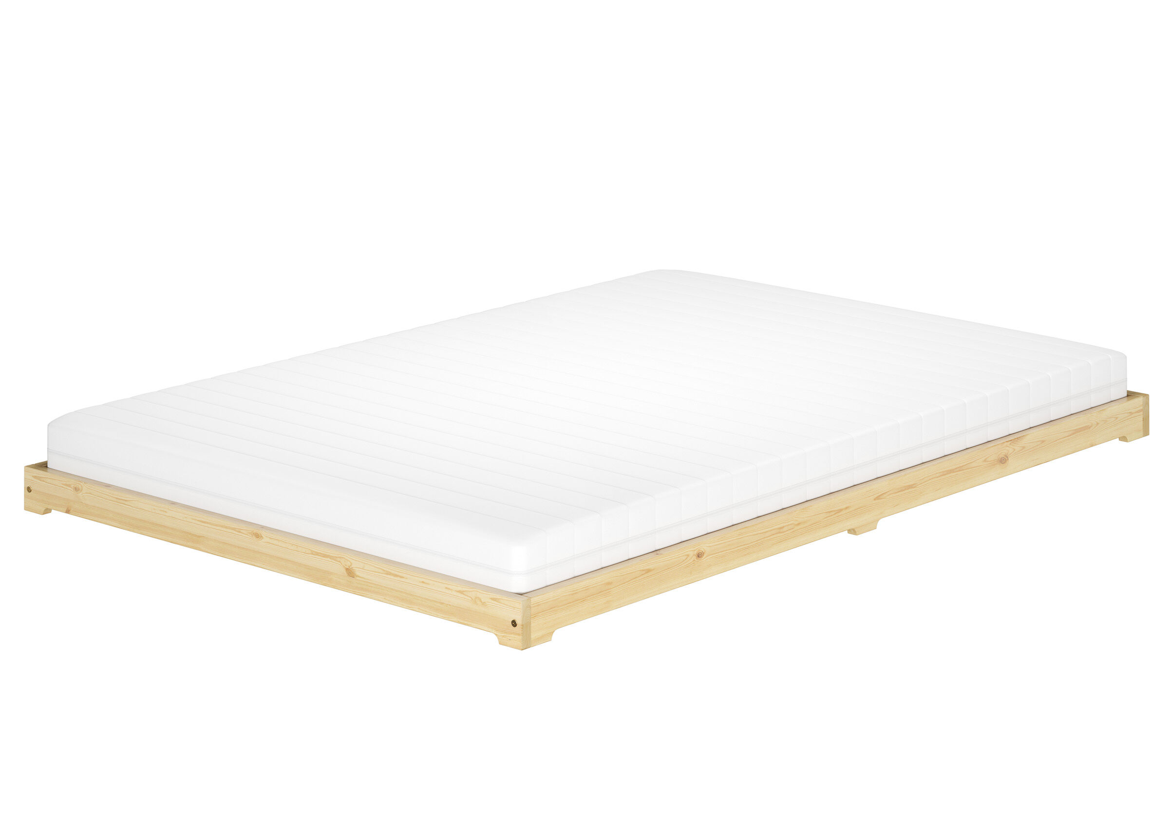 bett, bettgestell, matratze, holzbett, italienische-helden, Bodenbett Kiefer natur mit Matratze