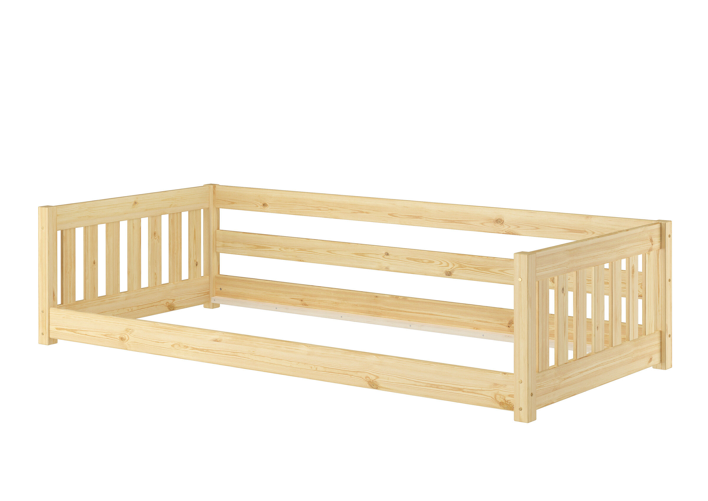 Kinderbett, Holz, Gitterbett, Holzlatten, Naturholz, Holzbett mit Seitengitter