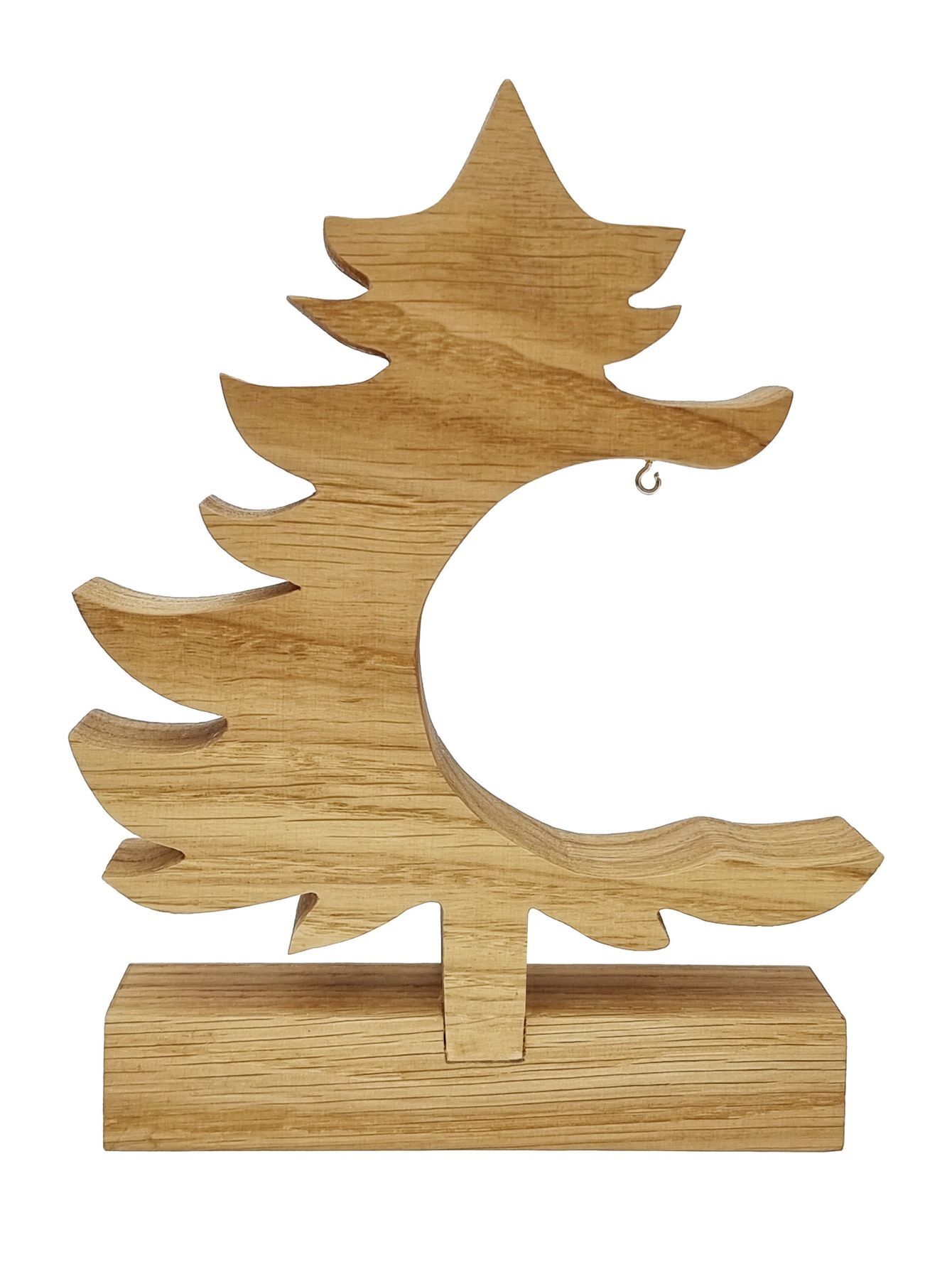 Holz, Holzdeko, Weihnachtsbaumschmuck, Pappelholz, Tannenform, Dekobaum freigstelt aus massivem Eichenholz mit Aufhänger