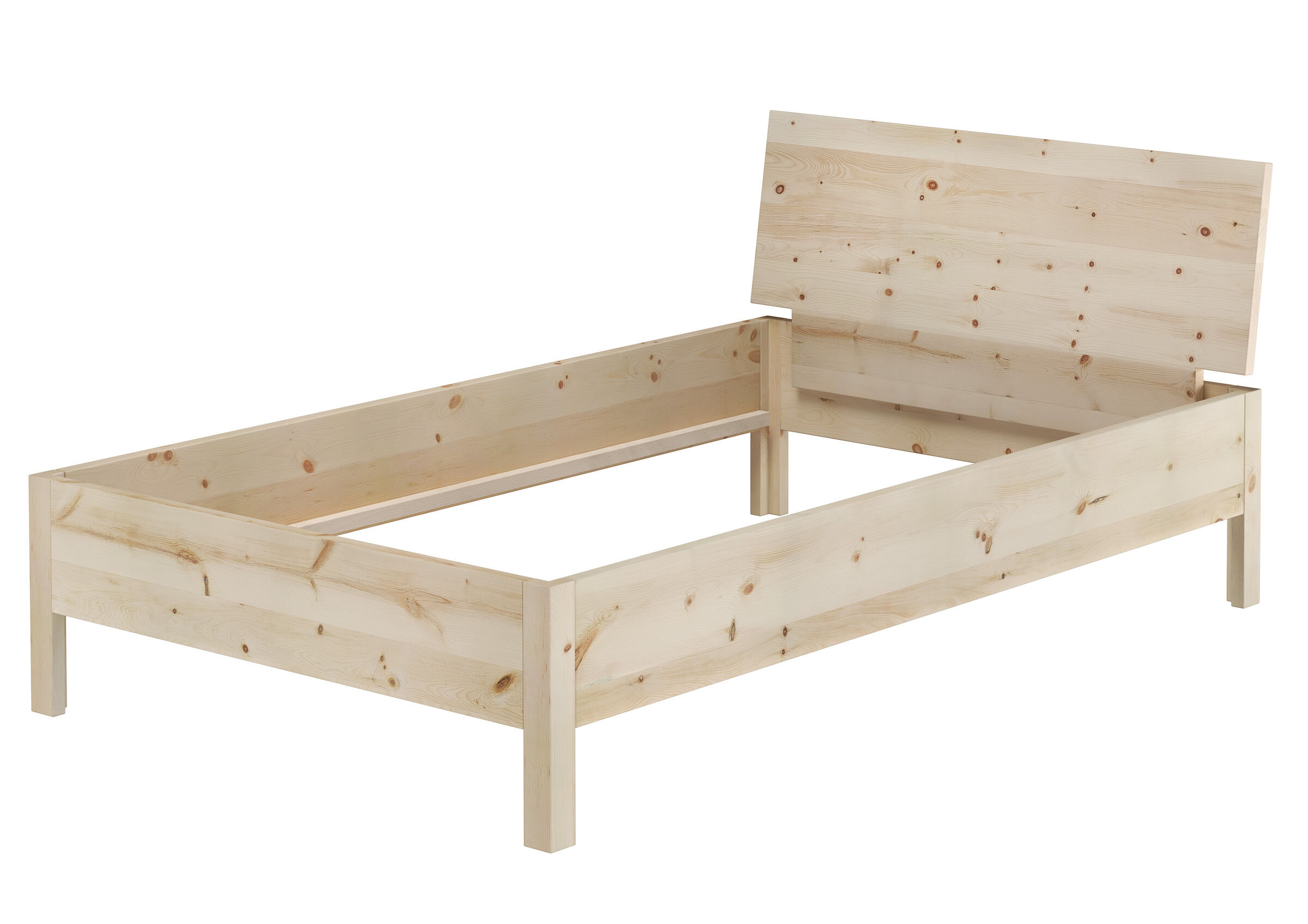 Sperrholz, Holz, Mobiliar, Krippe, Kiste, Metallfreies Zirbebett 120x200 mit Kopfteil
