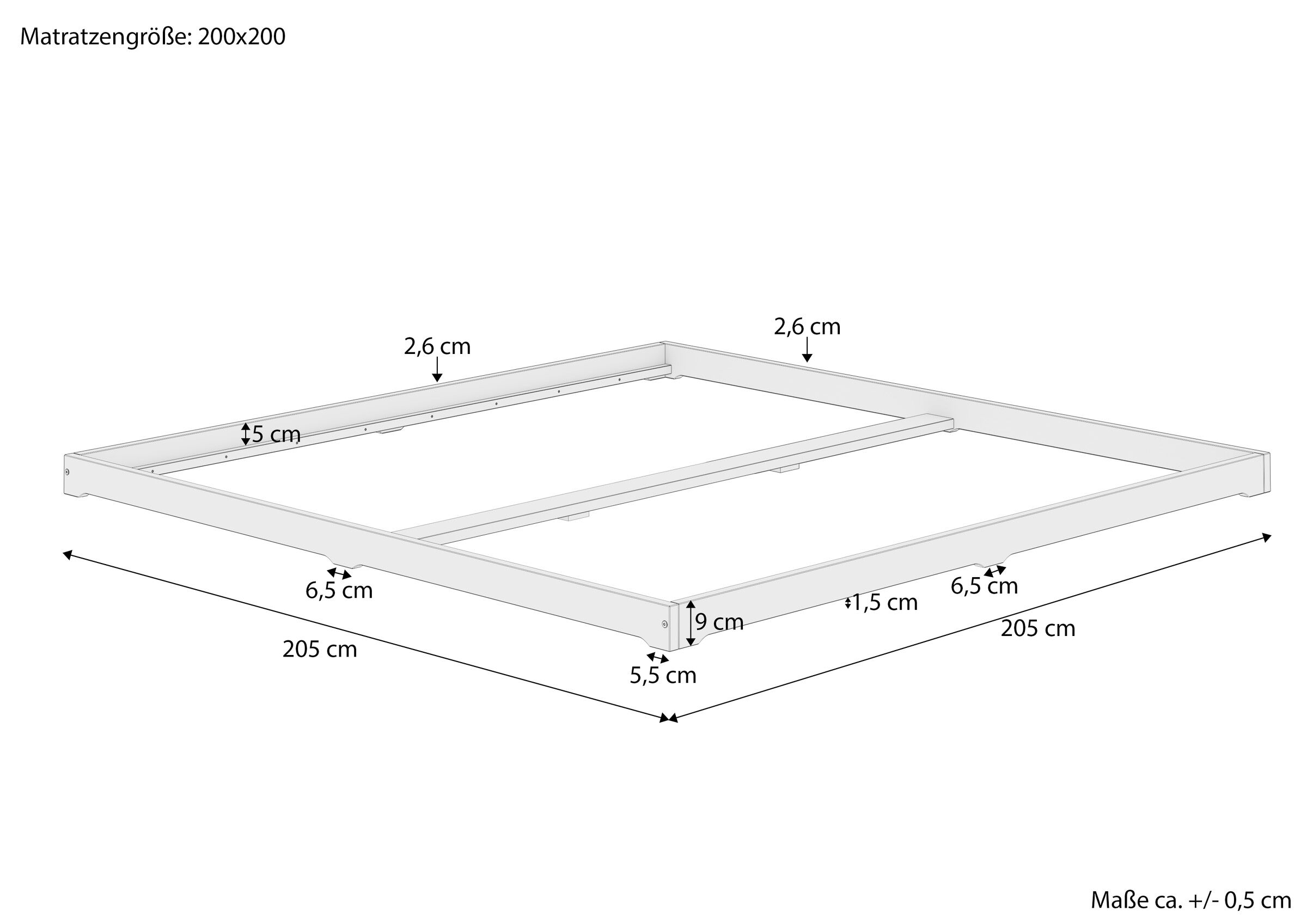 Diagramm, Handlung, Maße des Bodenbettes 200x200
