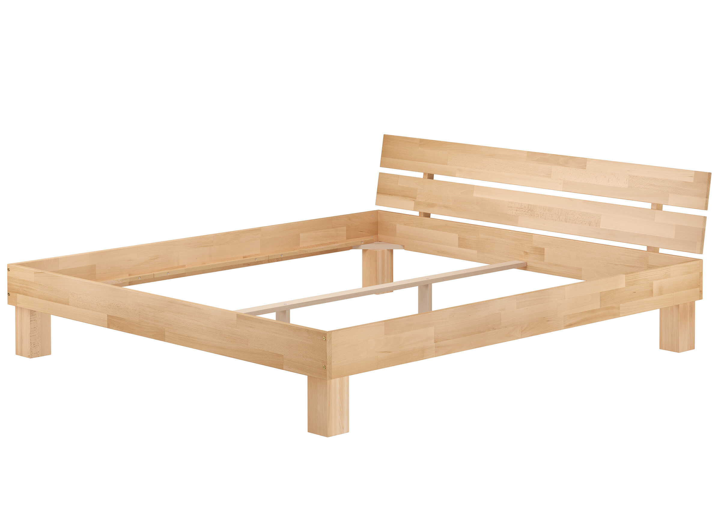 Holzbett, Lattenrost, Bettgestell, Kastenoptik, Naturholz, Massives Ehebett 200x200 cm aus Buchenholz