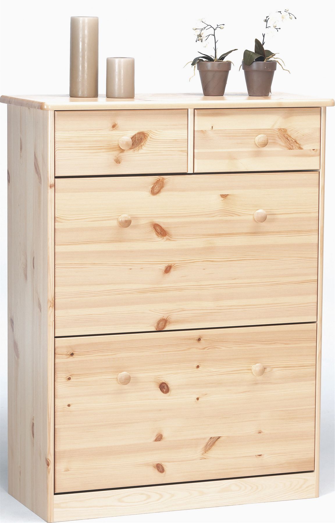 Kastenkommode, Holzkommode, Schubladenkommode, Naturholz, Kiefernholz, Schuhregal-Schuhkipper