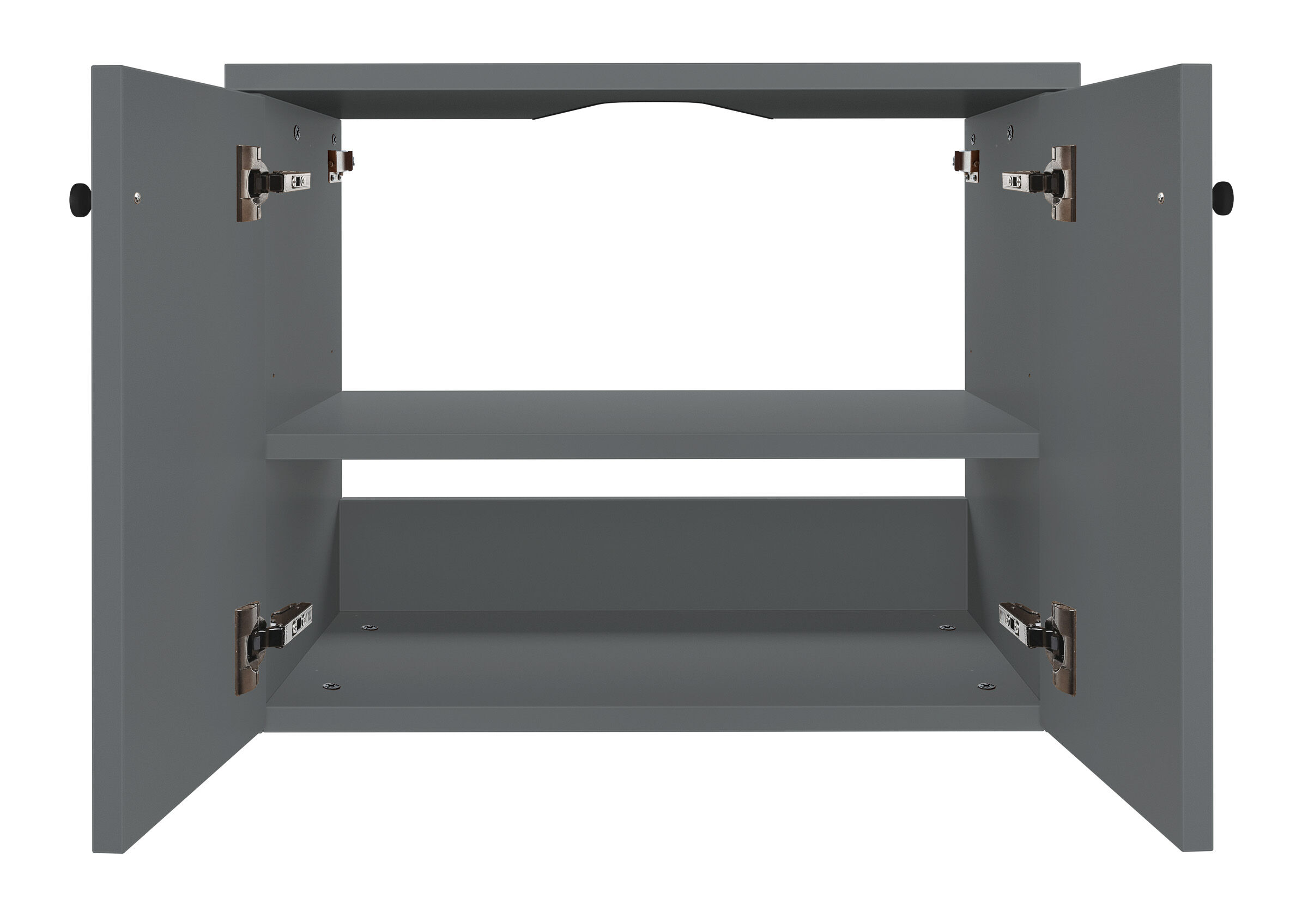 küchenunterschrank, hängevable, schrankrahmen, schwenkabdeckung, metallgrifflos, offener Waschbeckenunterschrank