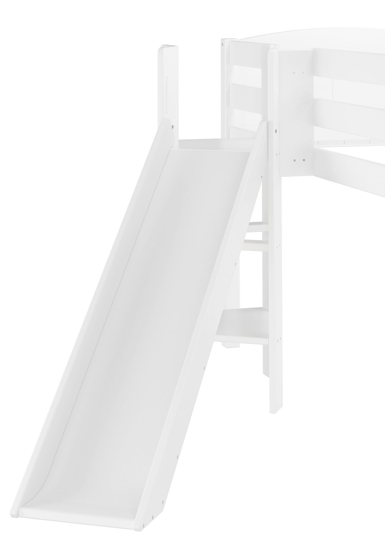 Kletterturm, Rutsche, Holzspielzeug, weiß, Kinderbett, Detailansicht Rutsche