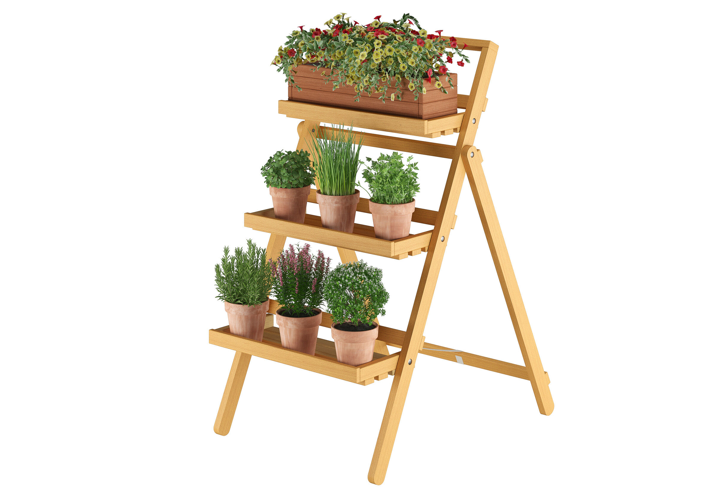 Blumenregal, Holzregal, Pflanzenständer, Blumentopf, Pflanzenkorb, Praktisches Kreuterregal aus Buche