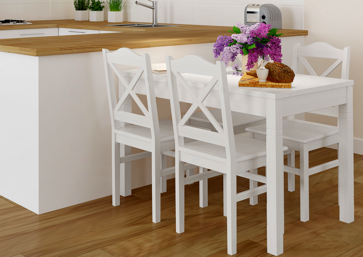 Esstisch, Küchentisch, weiß, Holz, Stühle,