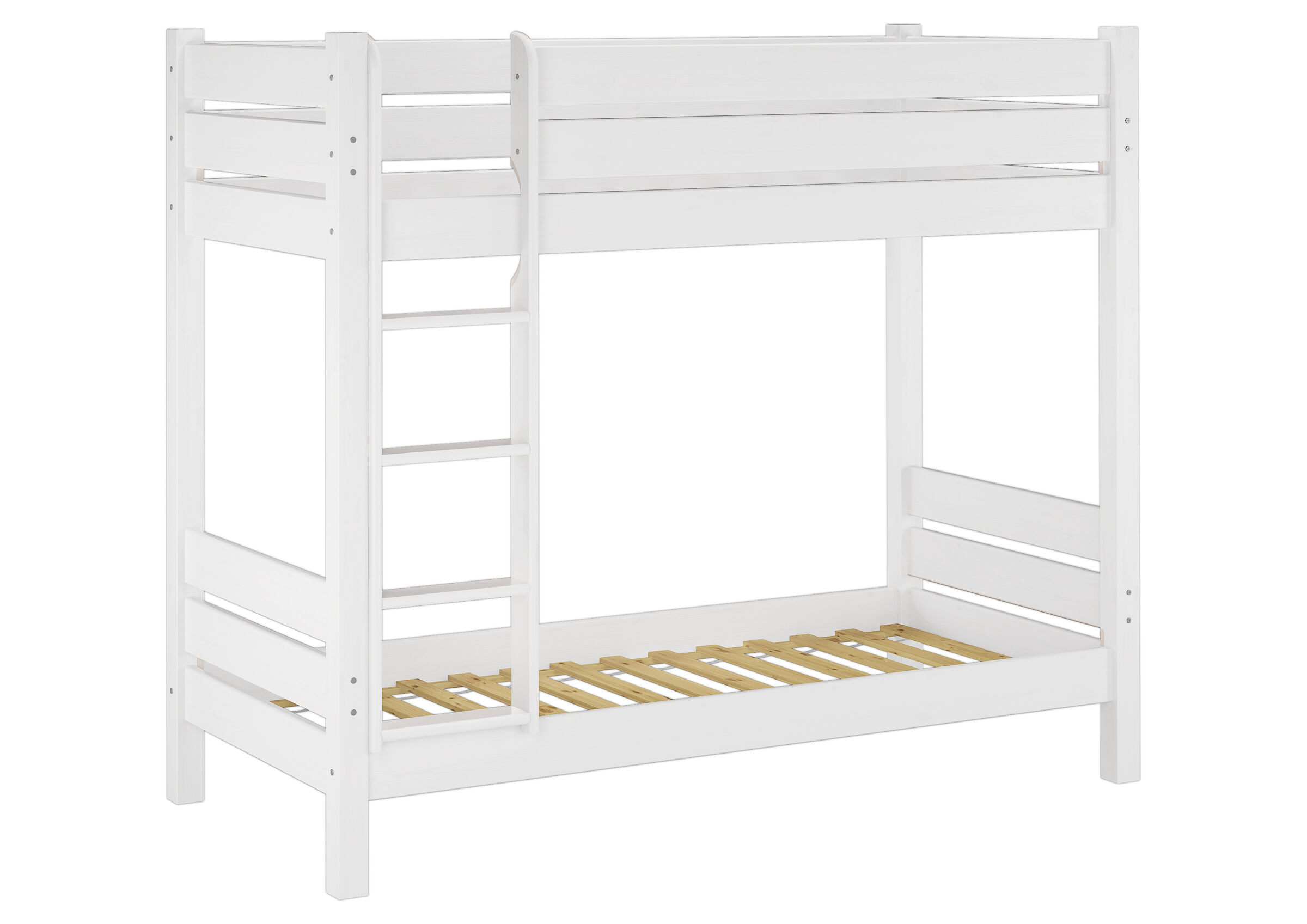 Hochbett, Holz, Weiß, Leiter, Lattenrostboden, Etagenbett Kiefer weiß mit Lattenrollrost