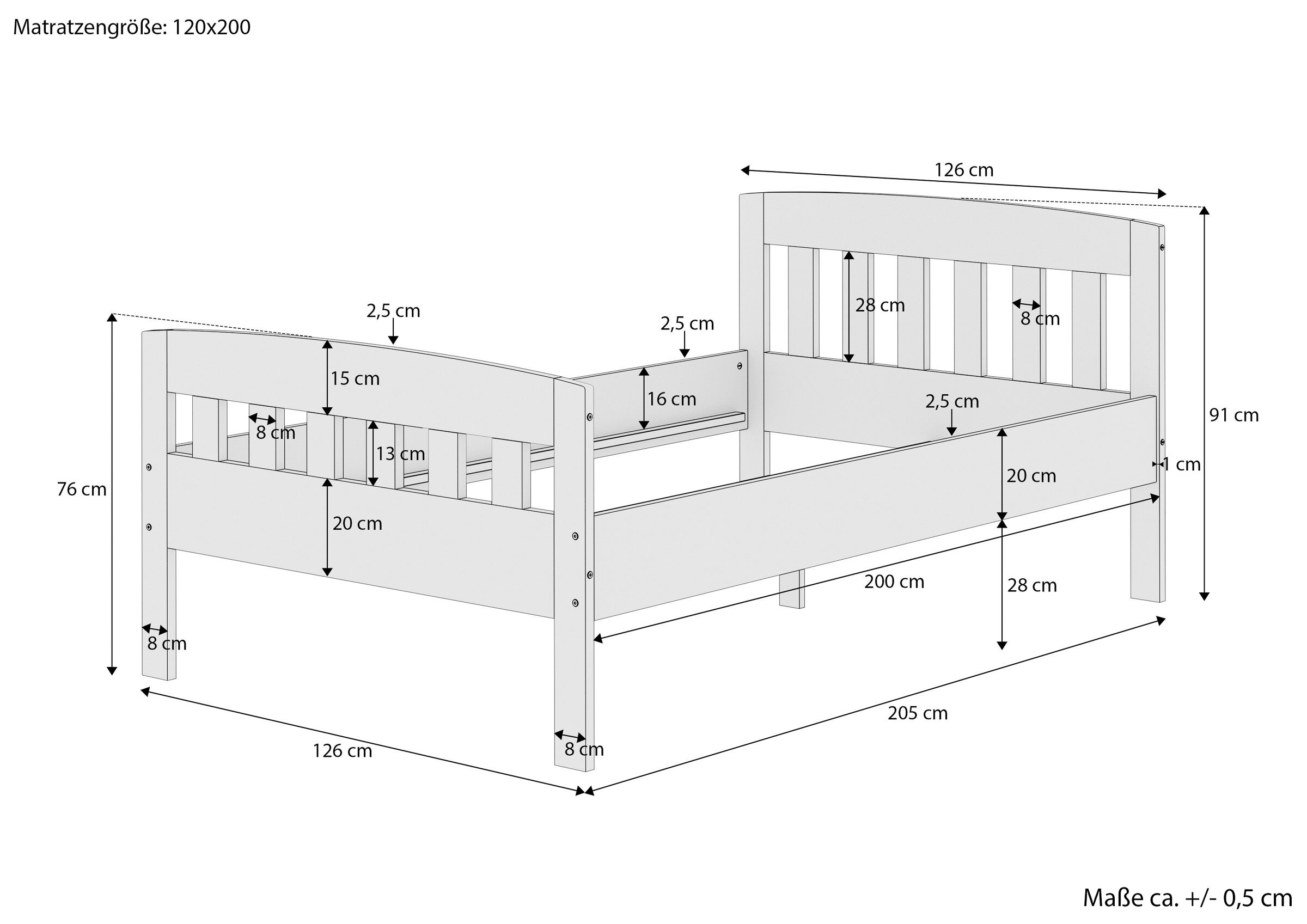 Etagenbett, Holzbett, Kinderbett, Bettdesign, Maße 120x200, 120x200 Seniorenbett