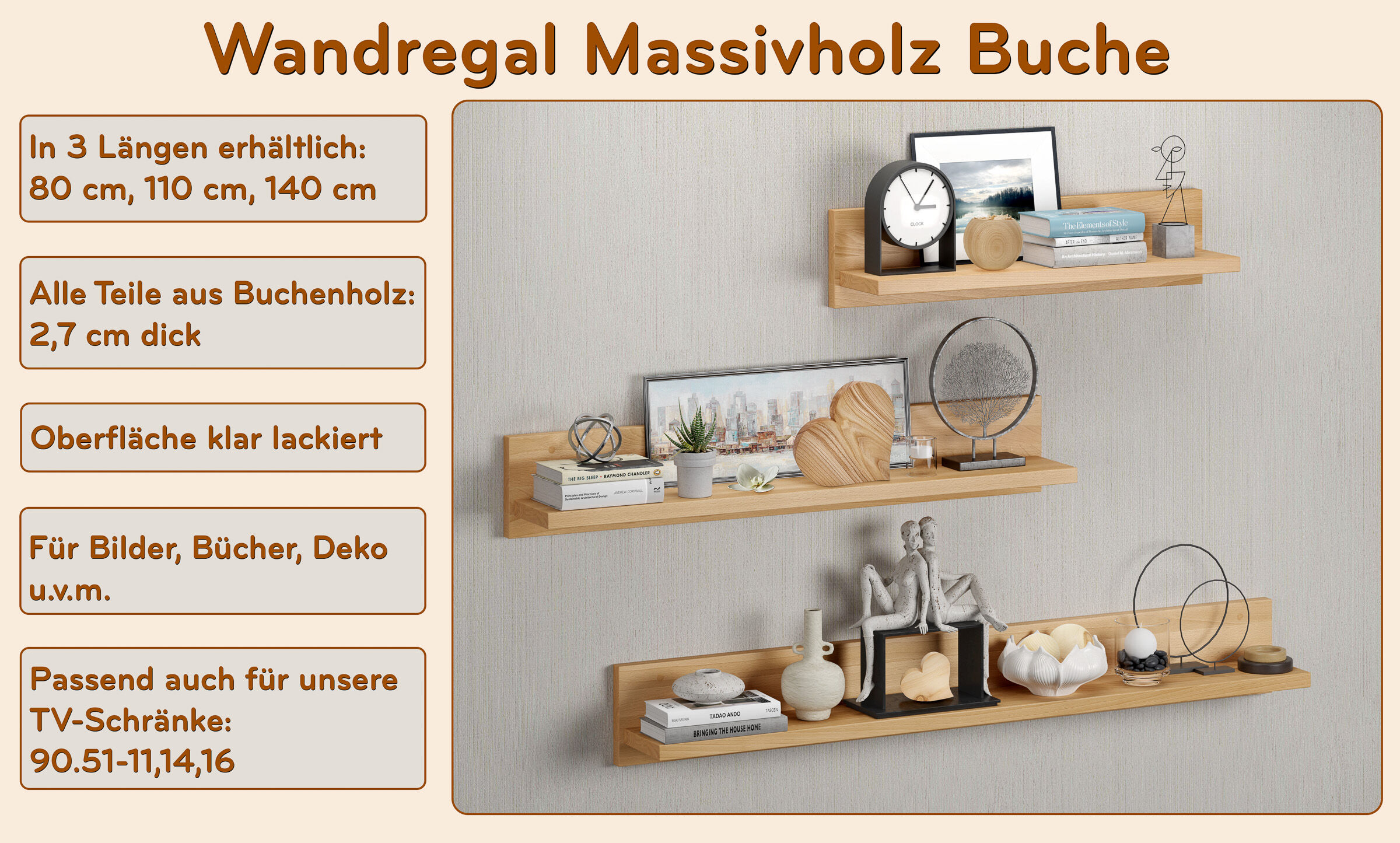 wandregal, massivholzwandregal, holzregal, wandregal holz, dekorationsregal, Schöne Holz-Wandleisten