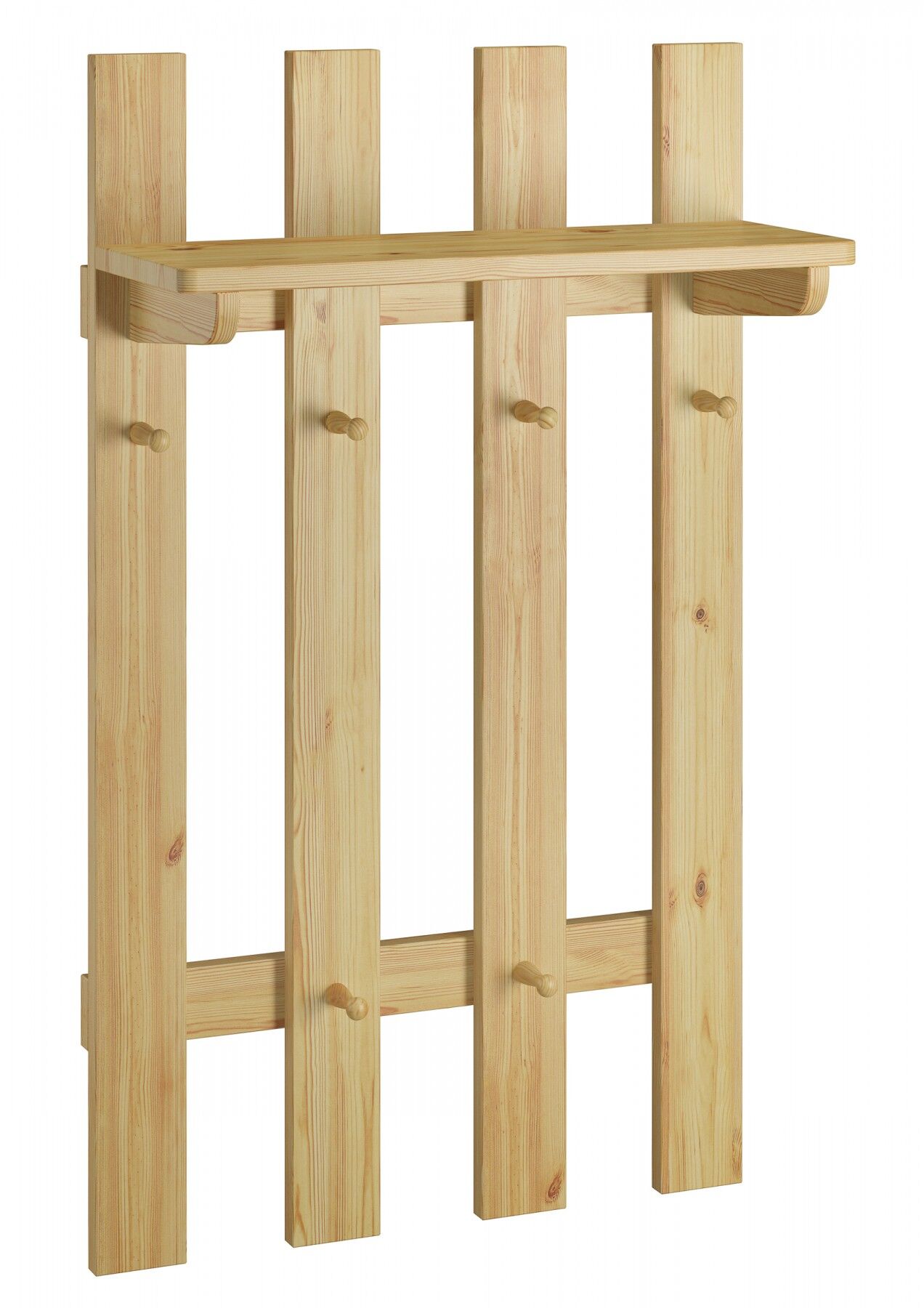 Holzständer, Kleiderhaken, Garderobe, Wandgarderobe, Holzposten, Wandgarderobe mit Ablage und Hacken