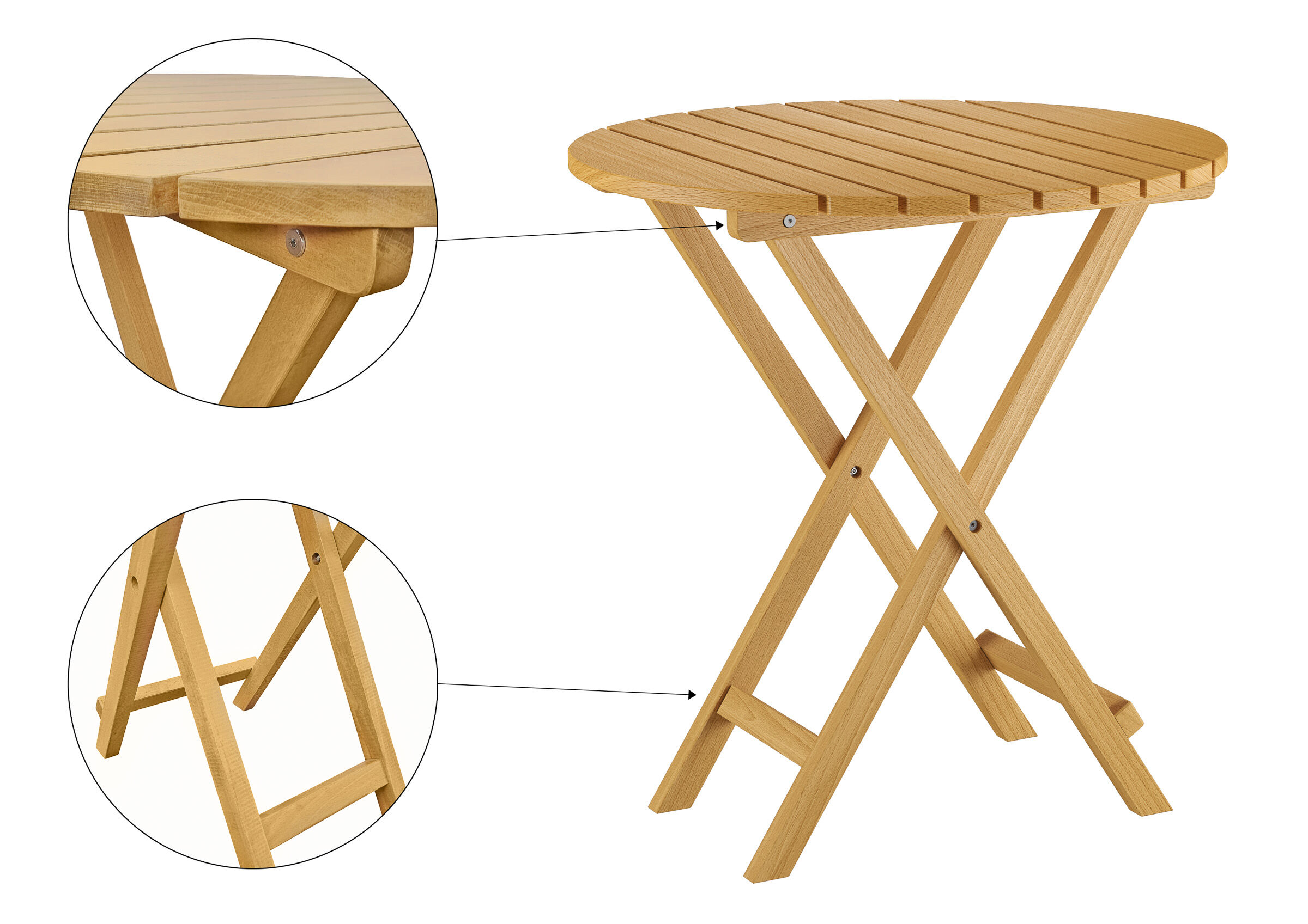 holz, faltbar, tisch, rund, stabilesgestell, Runder Echtholztisch 68x68x74 cm aus Buche