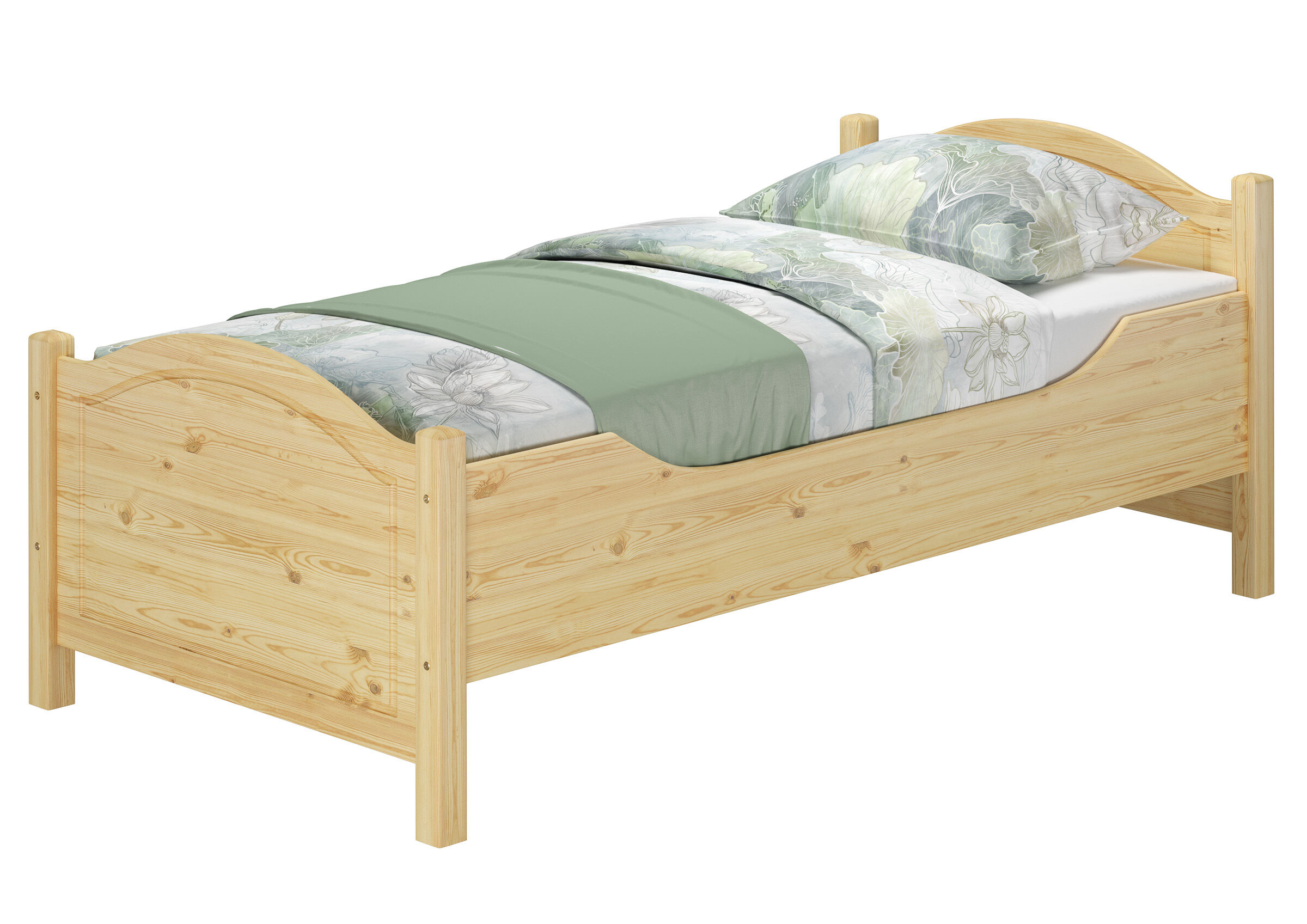 Robustes Einzelbett 90x200 Moebel, Krippe, Bett für Säuglinge, Bett, Klassisches Echtholzbett 90x200
