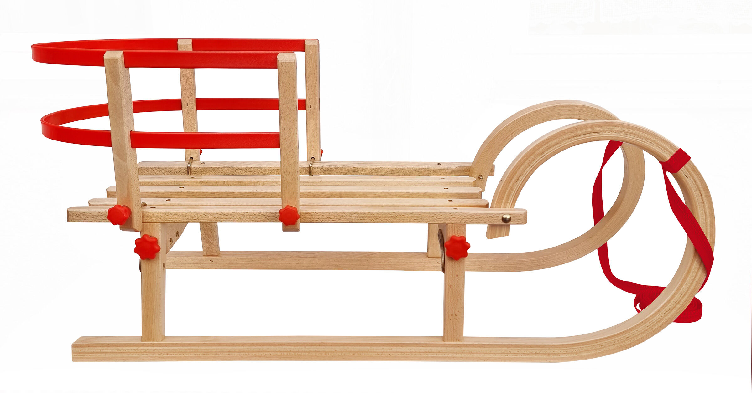 Holzschlitten, Schlitten, Rot, Holz, Riemen, Kinderschlitten robust