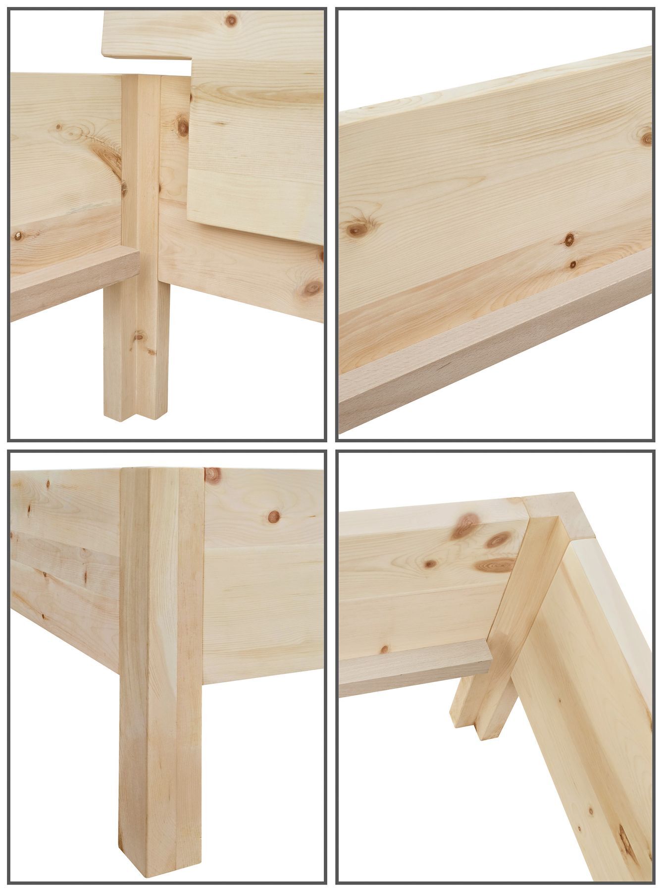 Holzbett, Bettgestell, Holzlatten, Kastenbett-Detail, Holz-Konstruktion, Metallfreies Echtholzbett 200x200 im Detail