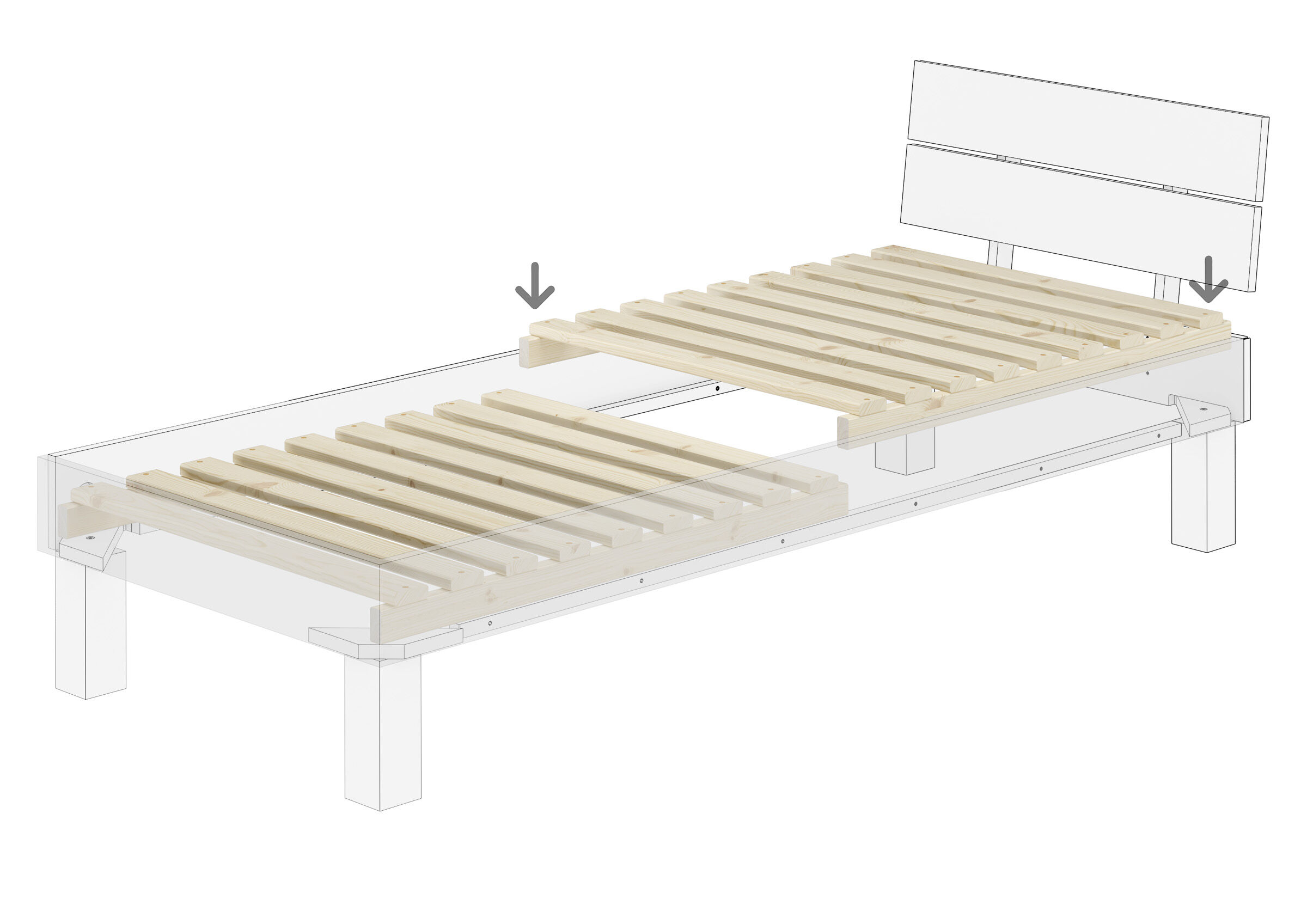 holzbettrahmen, lattenrost, bettgestell, holzbett, konstruktion, Lattenrost im Bett