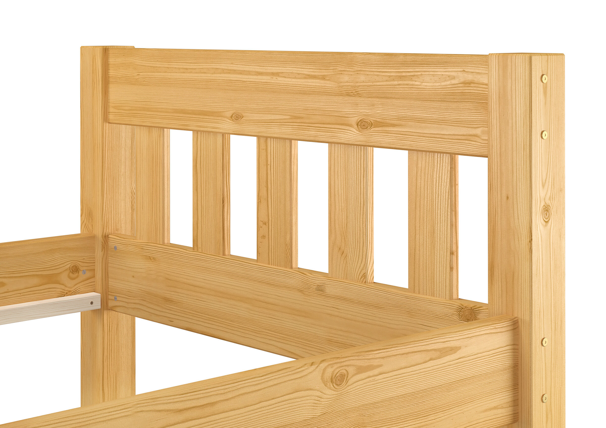 Holzbett, Holzbettrahmen, Kopfteil, Lattenrost, Naturholz, Kopflehne des Einzelbettes 100x200