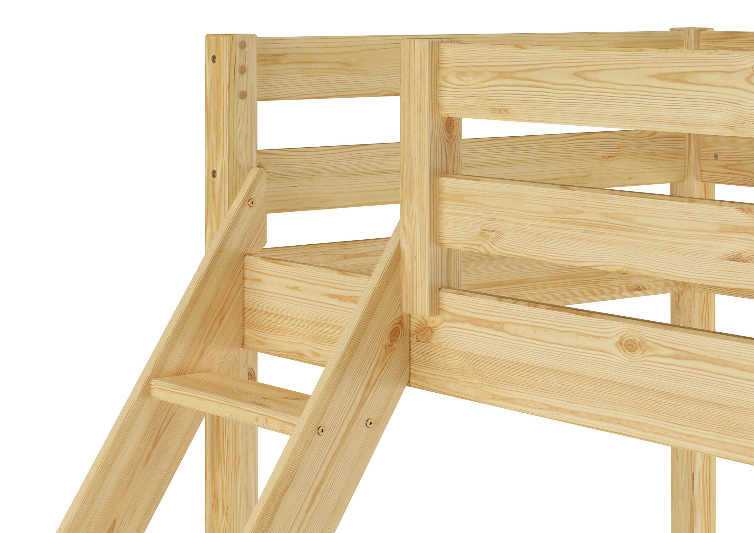 Holz, Hochbett, Leiter, Kiefer, Möbel, Detailbild Kiefer Etagenbett natur oberes Bett
