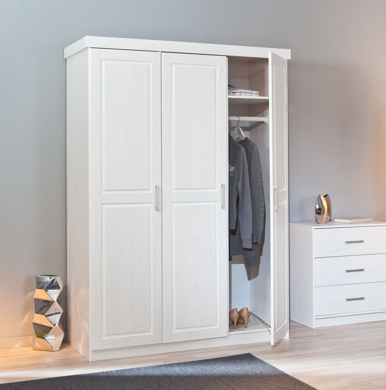 Schrank, Kleiderschrank, Weiß, Scharniergriff, Offen, Schlafzimmerschrank weiß