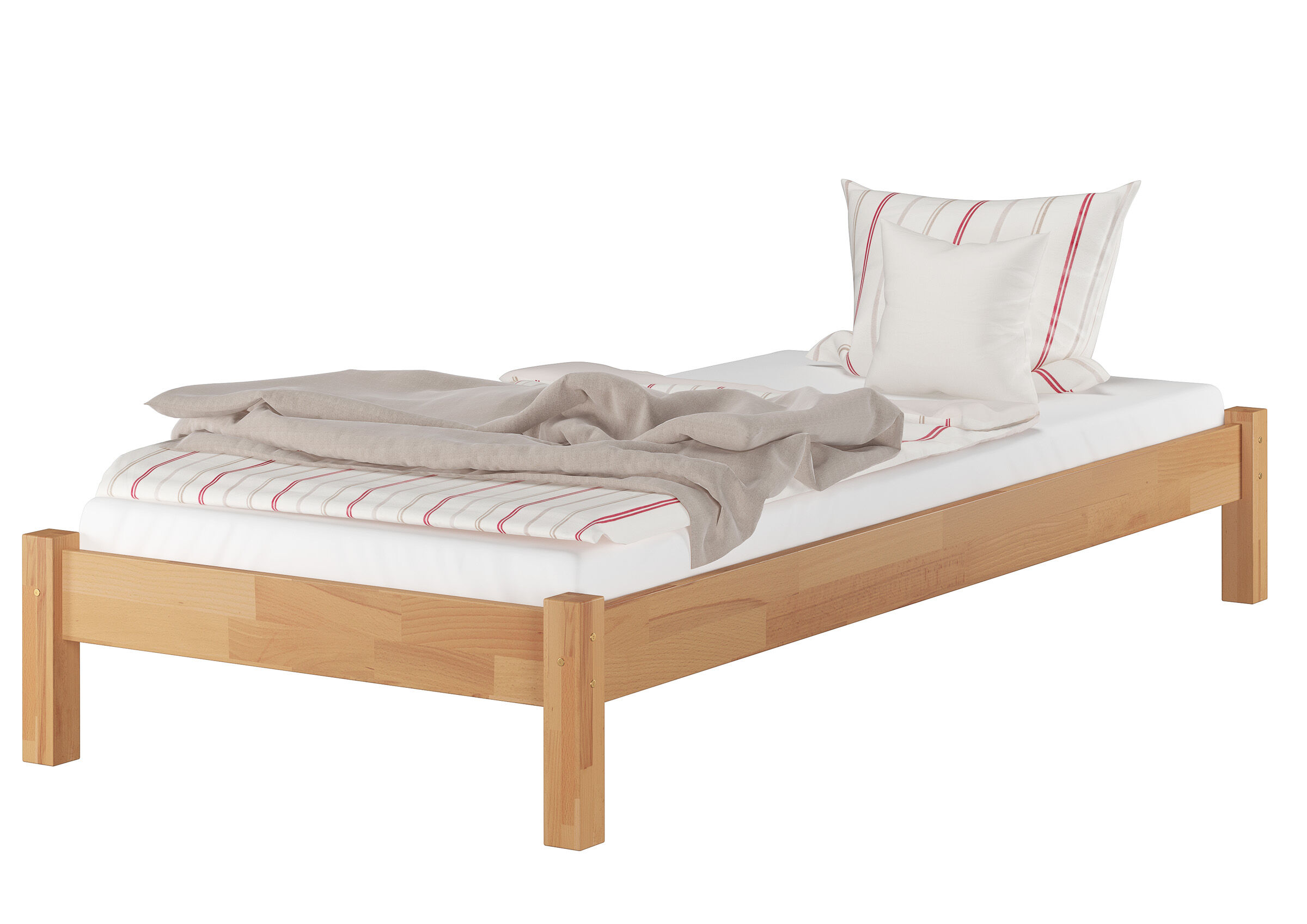 bett, frühstücksbett, holzrahmen, bettgestell, bettwäsche, Einzelbett Buche natur 90x200 cm