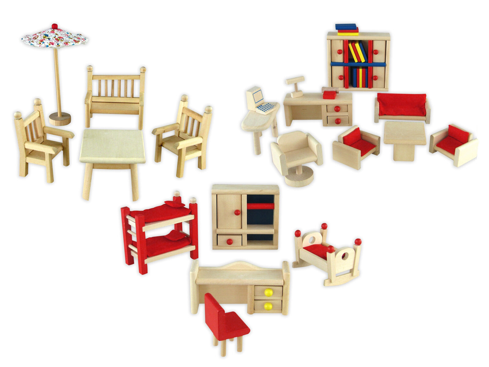 Holzspielzeug, Wohnzimmer-Set, Möbelset, Kinderzimmer, Miniaturmöbel, Puppenzubehör Einrichtung