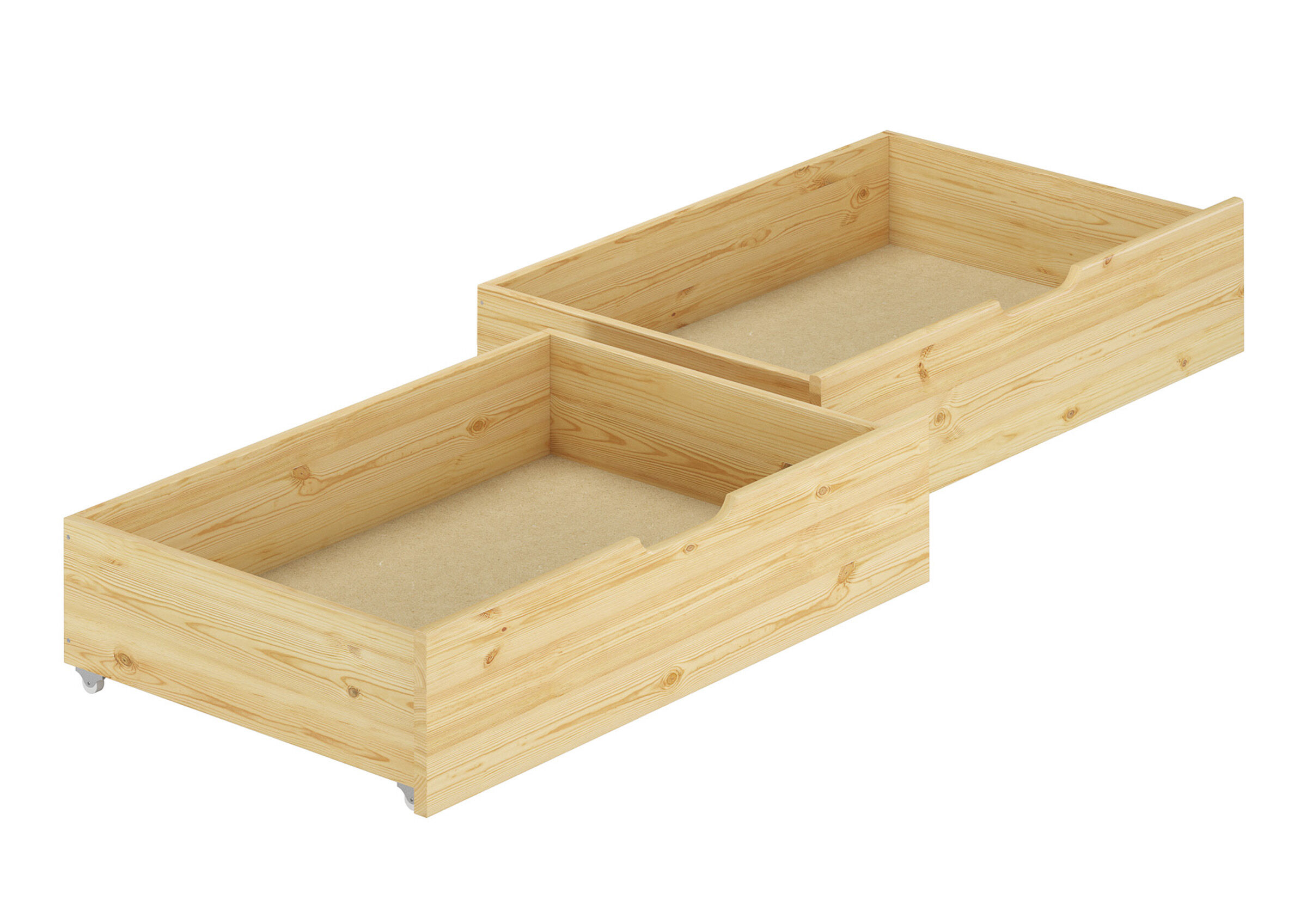 Holzbettkasten, Holzkiste, Kastenbettenbox, Wooden storage box, Rollbares Holzbettteil, Schubladen Doppelpack