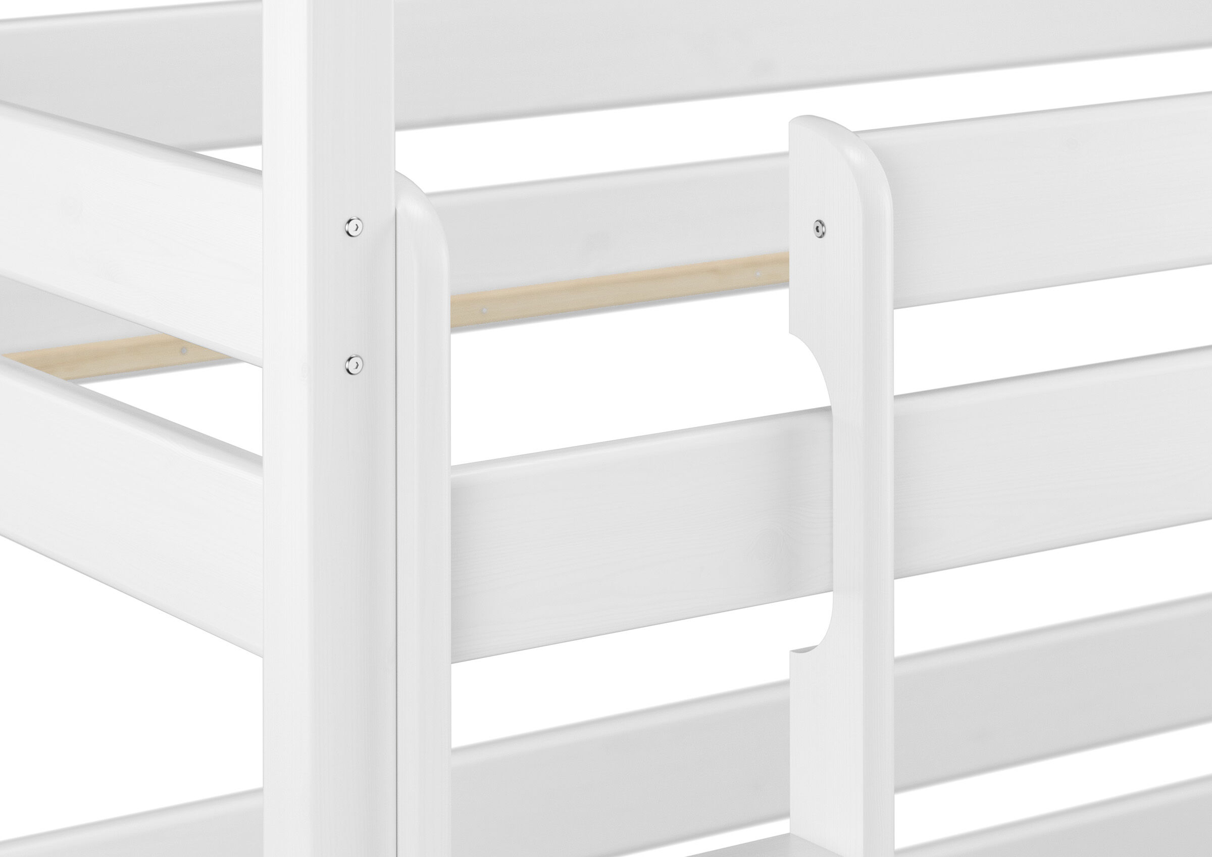Holz, Bettgestell, Weiß, Holzlatten, Kantenverkleidung, weißes 3er Stockbett