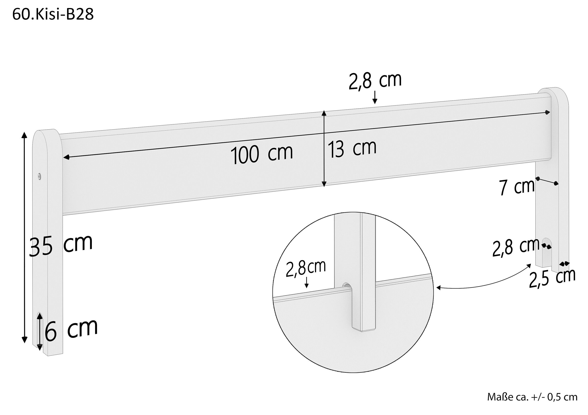 bettbank, kopfteil, holz, breite 100 cm, kissenhalter, Maße Rausfallschutz