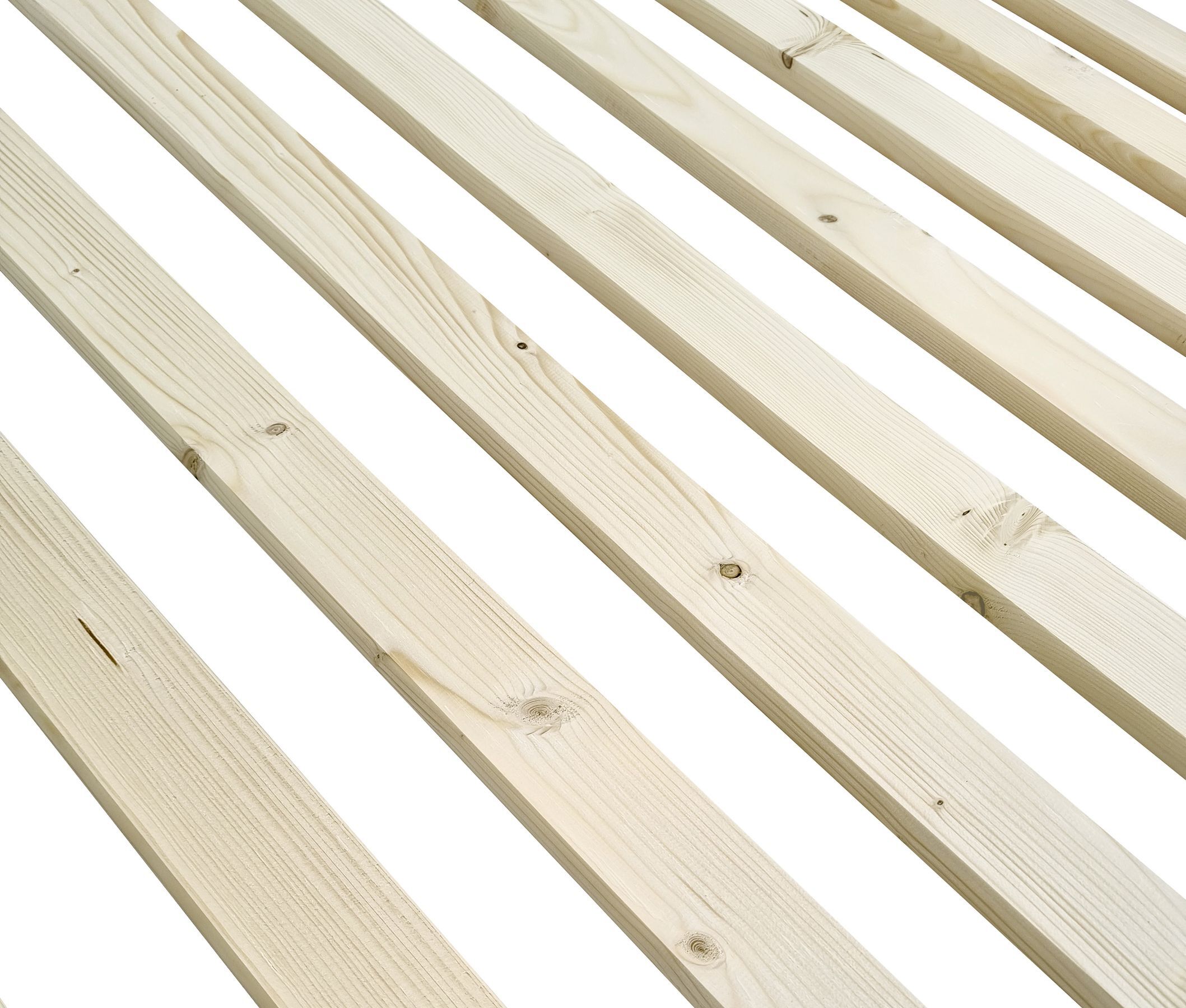 Holzdielen, Holzlatten, Holzbrett, Kiefernholz, unbehandelt, Latten des Rollrostes am Gurtband befästigt