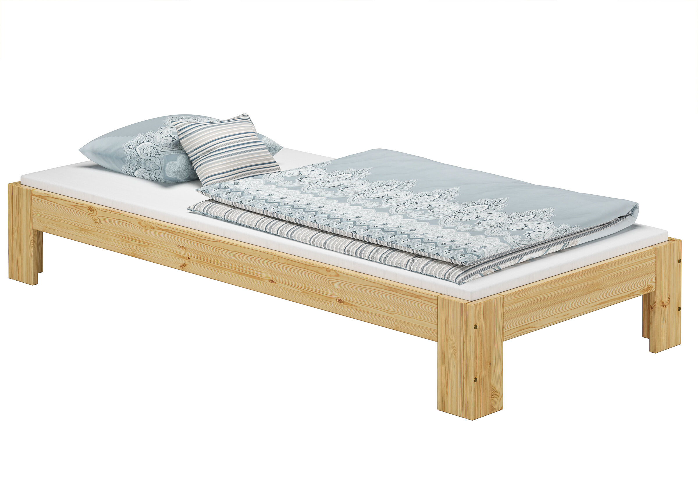 Bettenrahmen, Holzrahmen, Bettgestell, Bettgestell aus Holz, Lattenrost?, Einfaches Einzelbett Kiefer natur