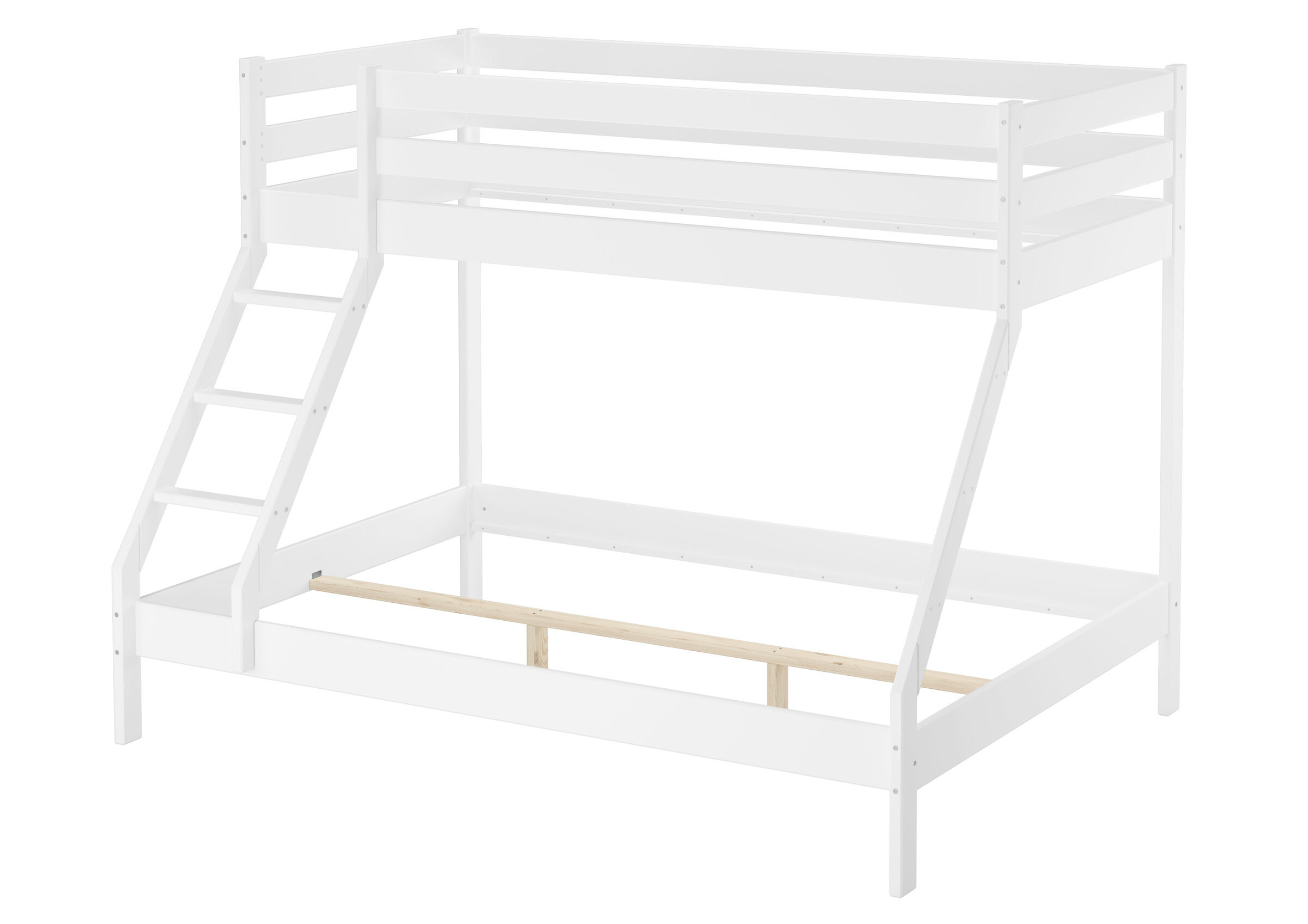 Stabiles Stockbett aus Kiefer mit Leiter Links Moebel, Bett, Hochbett, Krippe, Bett für Säuglinge, Weißes Holzbett mit Leiter Links
