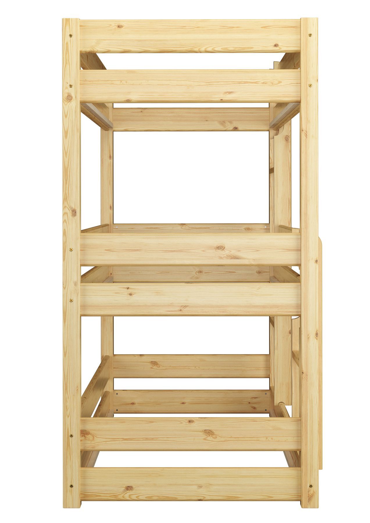 Holzregal, Bücherregal, offenes Regal, Massivholz, Holzregal, Frontansicht 3er Etagenbett Kiefer natur