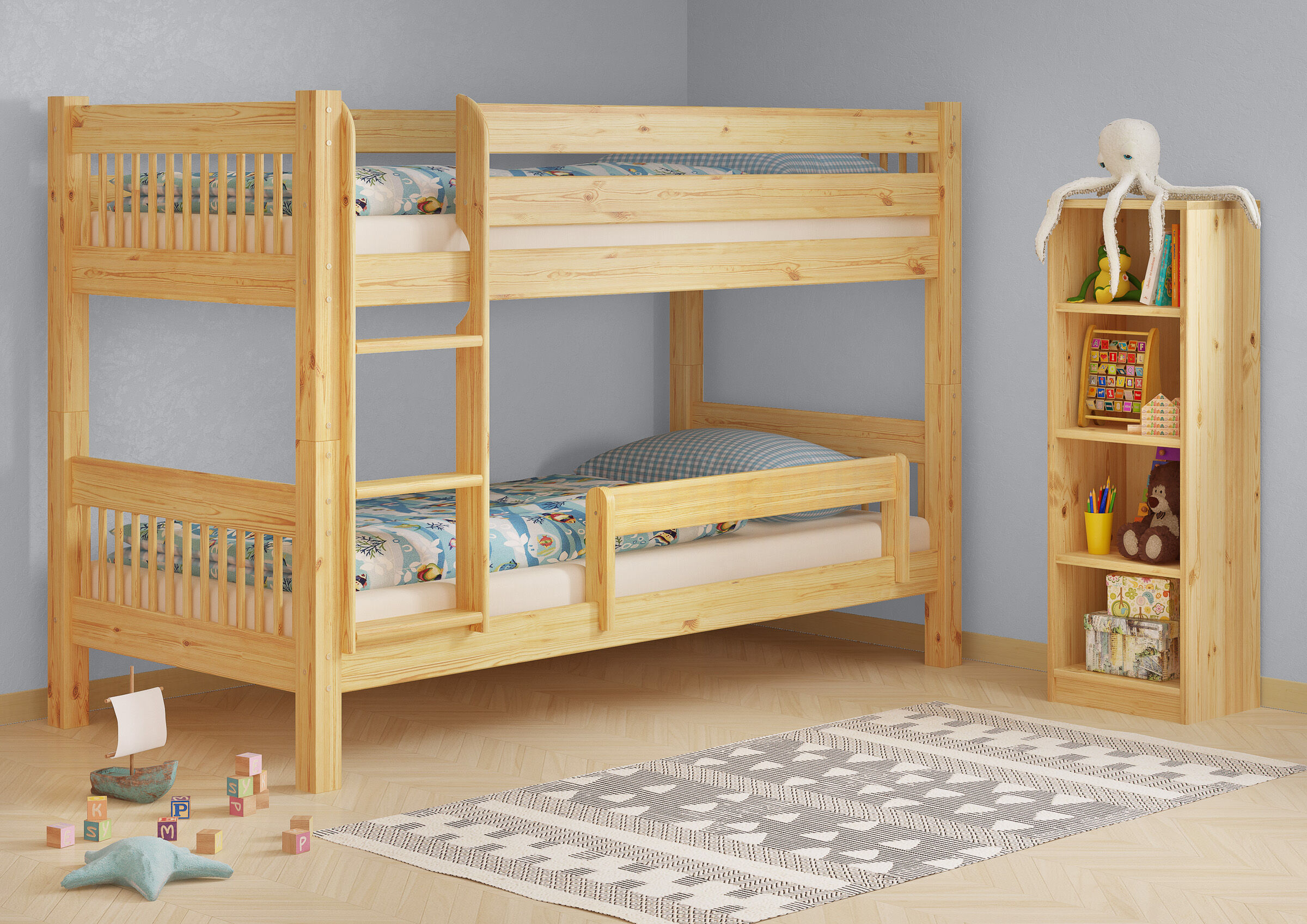hochbett, holz, etagenbett, naturholz, kinderzimmer, Rausfallschutz
